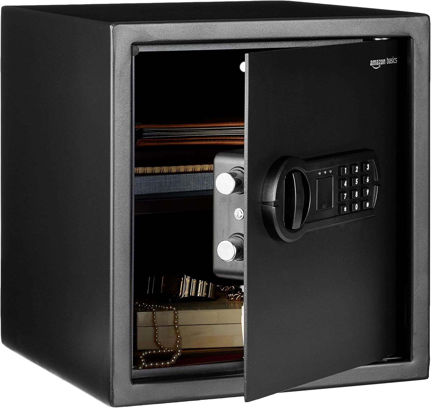 Amazon Basics Steel Home Security Electronic Safe with Programmable Keypad Lock, Secure Documents, Jewelry, Valuables, 1.2 Cubic Feet, Black, 13″W x 13″D x 14.2″H
