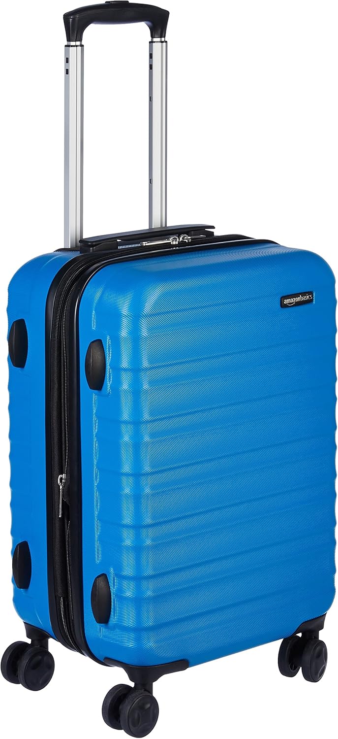 Amazon Basics Expandable Hardside Carry-On Travel Luggage Suitcase with Wheels, 21-Inch Spinner with Four Spinner Wheels and Scratch-Resistant Surface, Light Blue