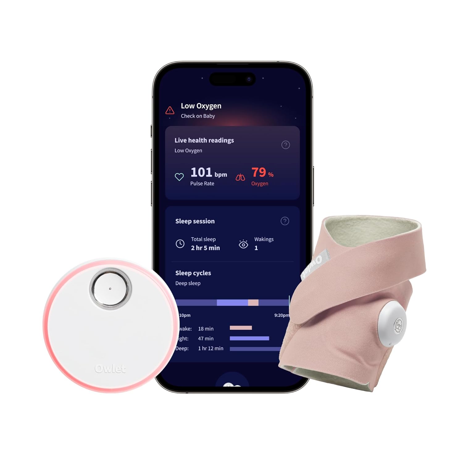 Owlet Dream Sock® – FDA-Cleared Smart Baby Monitor – Track Live Pulse (Heart) Rate, Oxygen in Infants – Receive Notifications – Dusty Rose