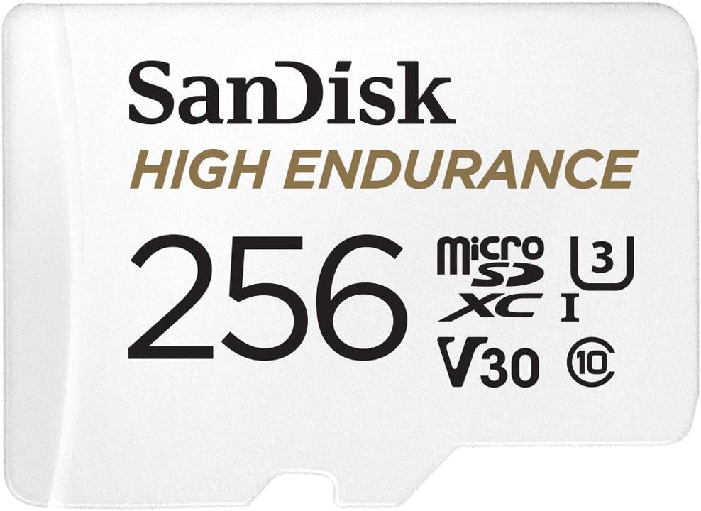 SanDisk 256GB High Endurance Video microSDXC Card with Adapter for Dash Cam and Home Monitoring systems – C10, U3, V30, 4K UHD, Micro SD Card – SDSQQNR-256G-GN6IA