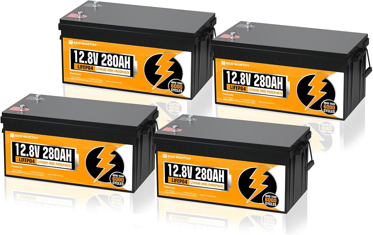 ECO-WORTHY 48V 280Ah (4 Packs) LiFePO4 Lithium Battery, 6000+ Deep Cycles, 14.34kWh Energy, for RV, Off-Grid, Solar Power System, Home Backup, UPS, Marine