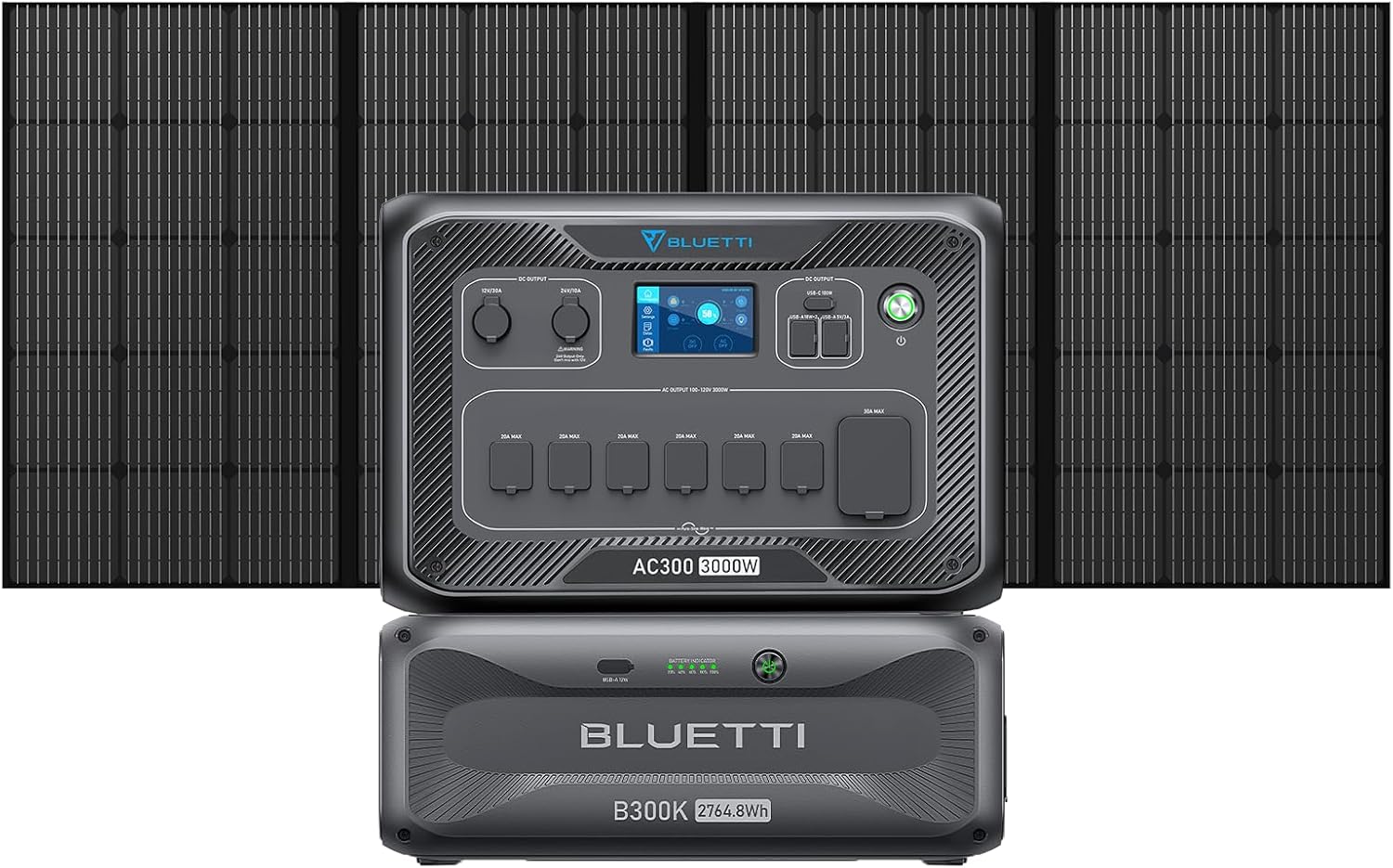 BLUETTI Solar Generator AC300 & B300K Modular Power System with 350W Solar Panel Included, UPS Battery Backup for Home Emergency Power Outage Off Grid