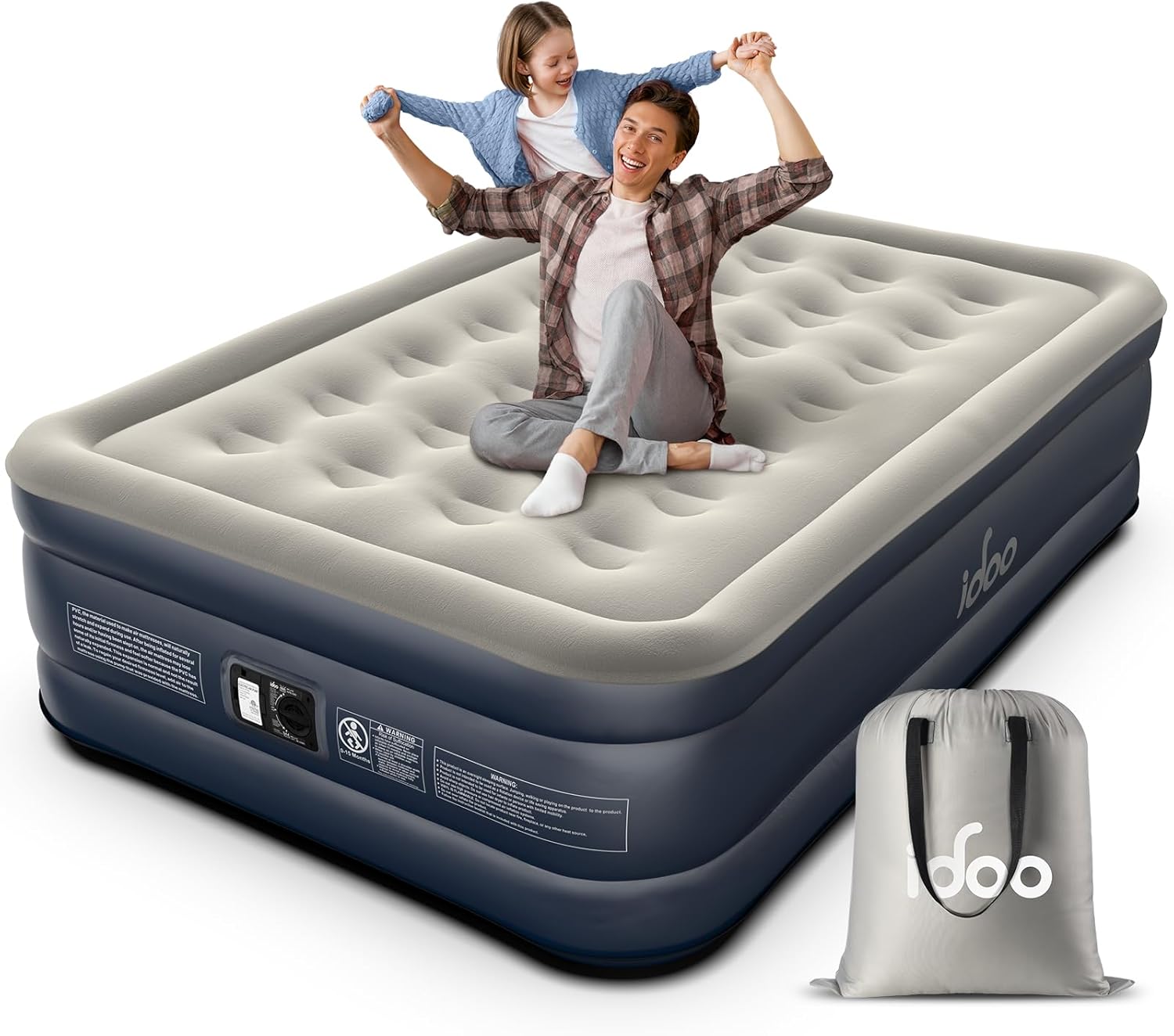 iDOO Air Mattress Full with Built in Pump, 18″ Raised Comfort Blow up Mattress, Inflatable Mattress for Guests & Home, Air Bed, colchon inflable, Upgraded Four Chamber Technical Airbed