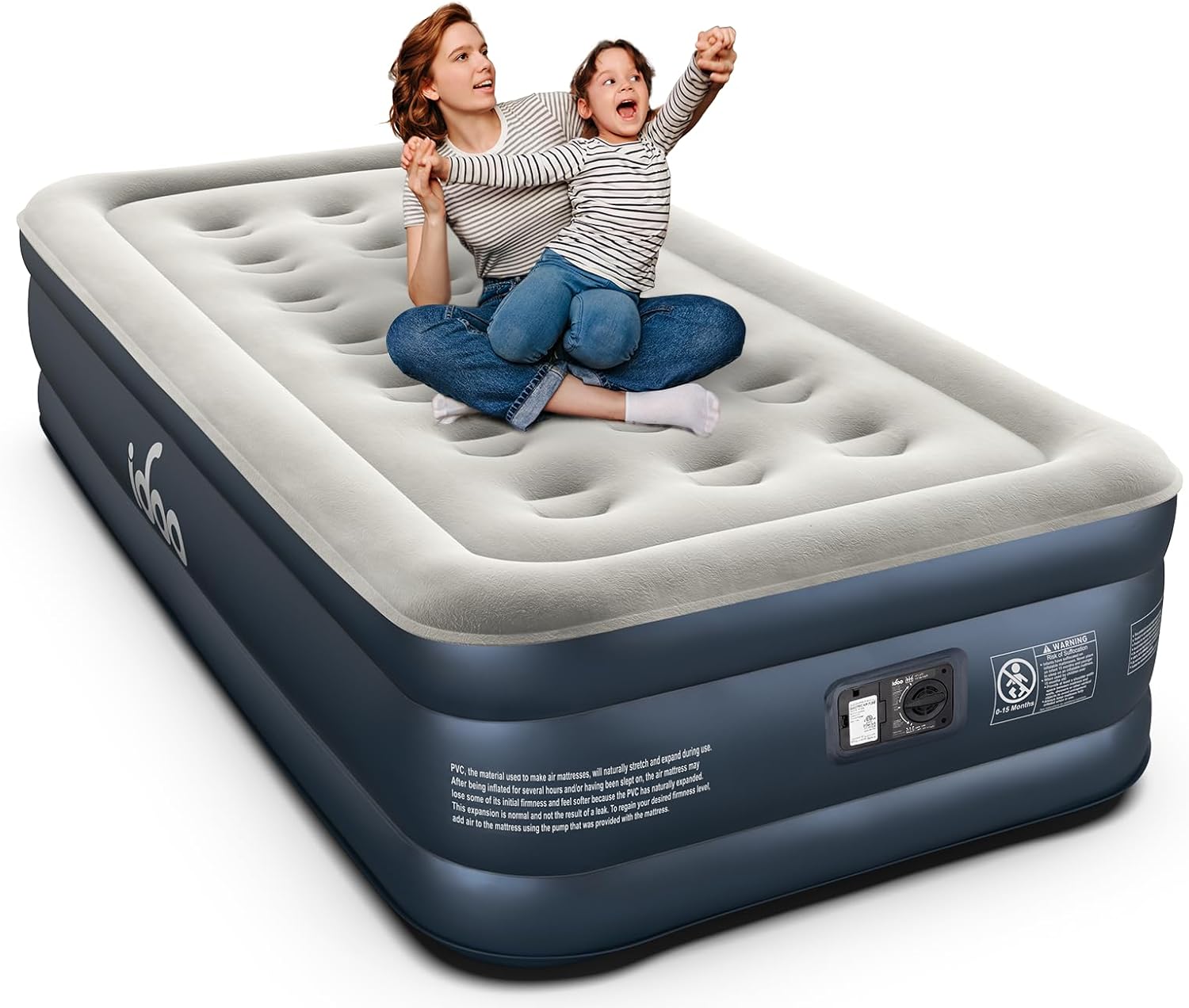 iDOO Luxury Twin Air Mattress with Built in Pump, 18″ Raised Comfort Blow up Mattress, Inflatable Mattress for Guests & Home, Air Bed, colchon inflable, Upgraded Four Chamber Technical Airbed