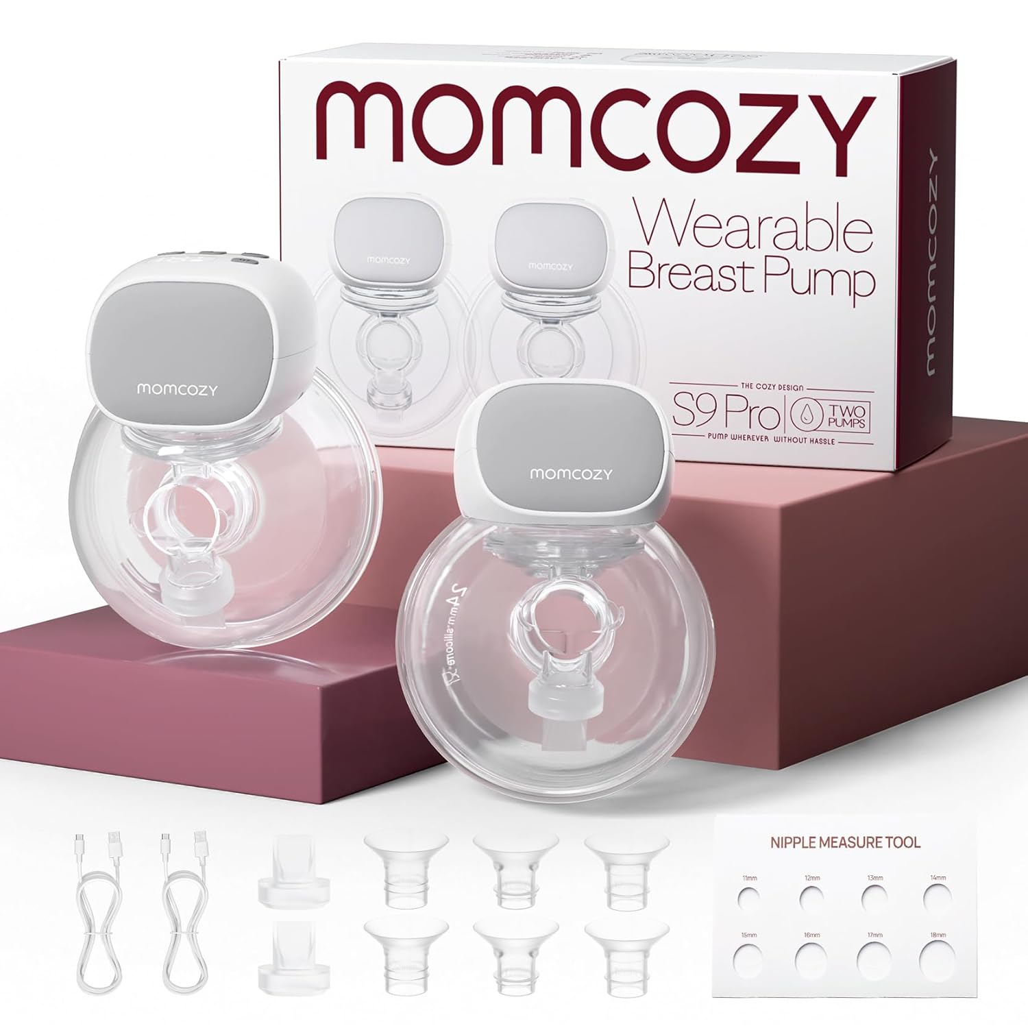 Momcozy Hands Free Breast Pump S9 Pro Updated, Wearable Breast Pump of Longer Battery Life & LED Display, Double Portable Electric Breast Pump with 2 Modes & 9 Levels – 24mm, 2 Pack Gray