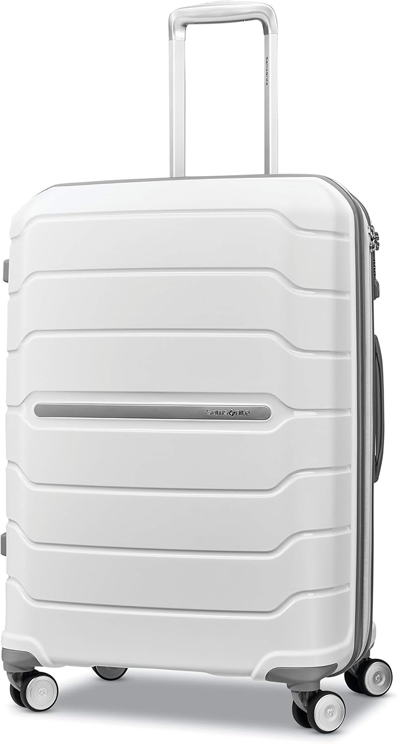 Samsonite Freeform Hardside Expandable with Double Spinner Wheels, Checked-Medium 24-Inch, White