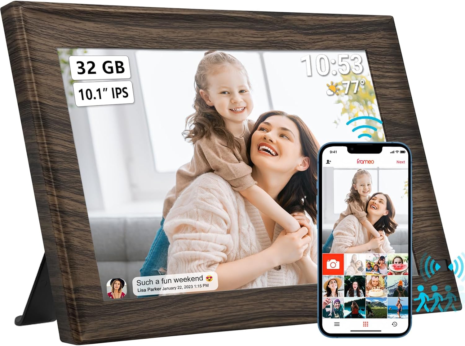 32GB FRAMEO 10.1 Inch Smart WiFi Digital Photo Frame 1280×800 HD IPS LCD Touch Screen, Auto-Rotate, Motion Sensor, Built in 32GB Memory, Share Moments Instantly via Frameo App from Anywhere