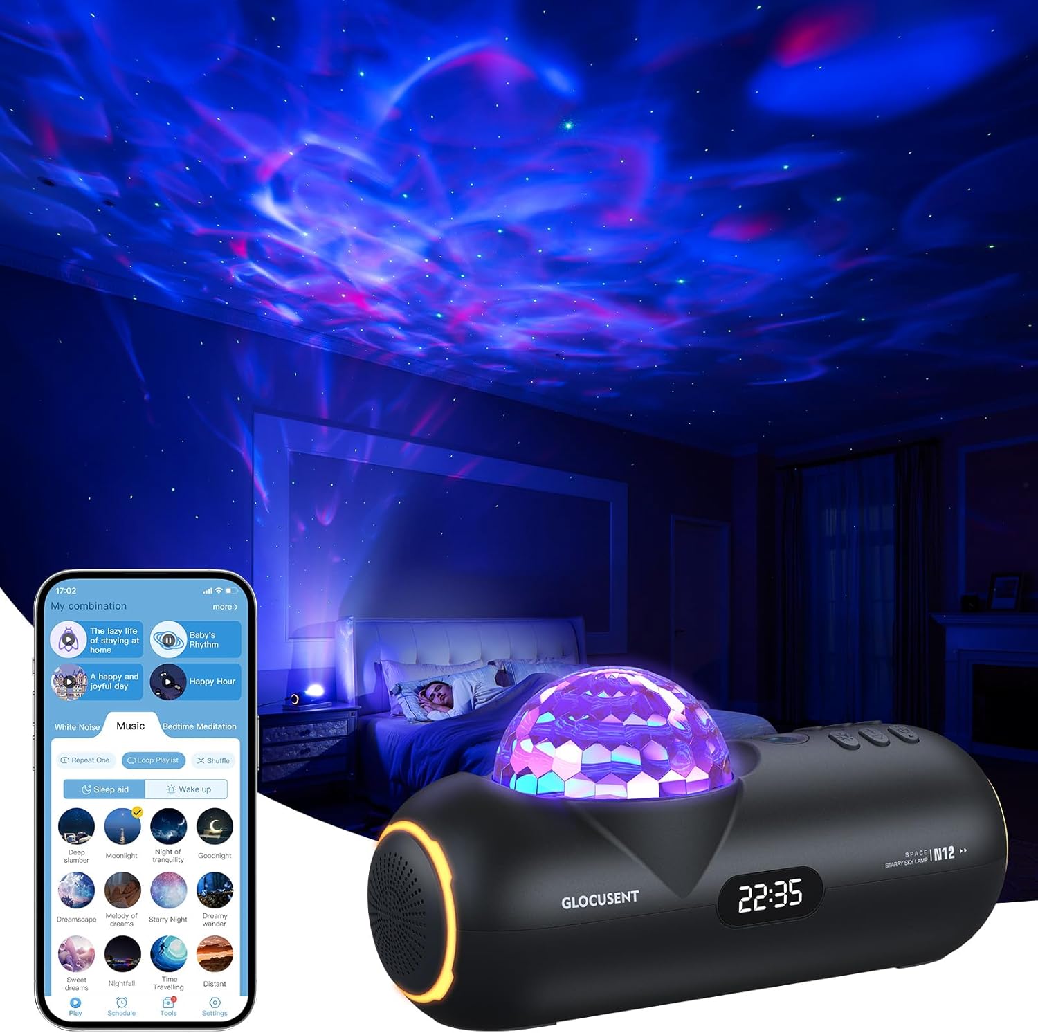 Glocusent Clip on Light, 72-LED Clip on Lamp with Amber Night Light, 3 Colors & 5 Brightness Bed Lamp, 30-Min Auto Off Timer, Perfect Eye Carging Reading Lamps for Bed/Bunk Bed
