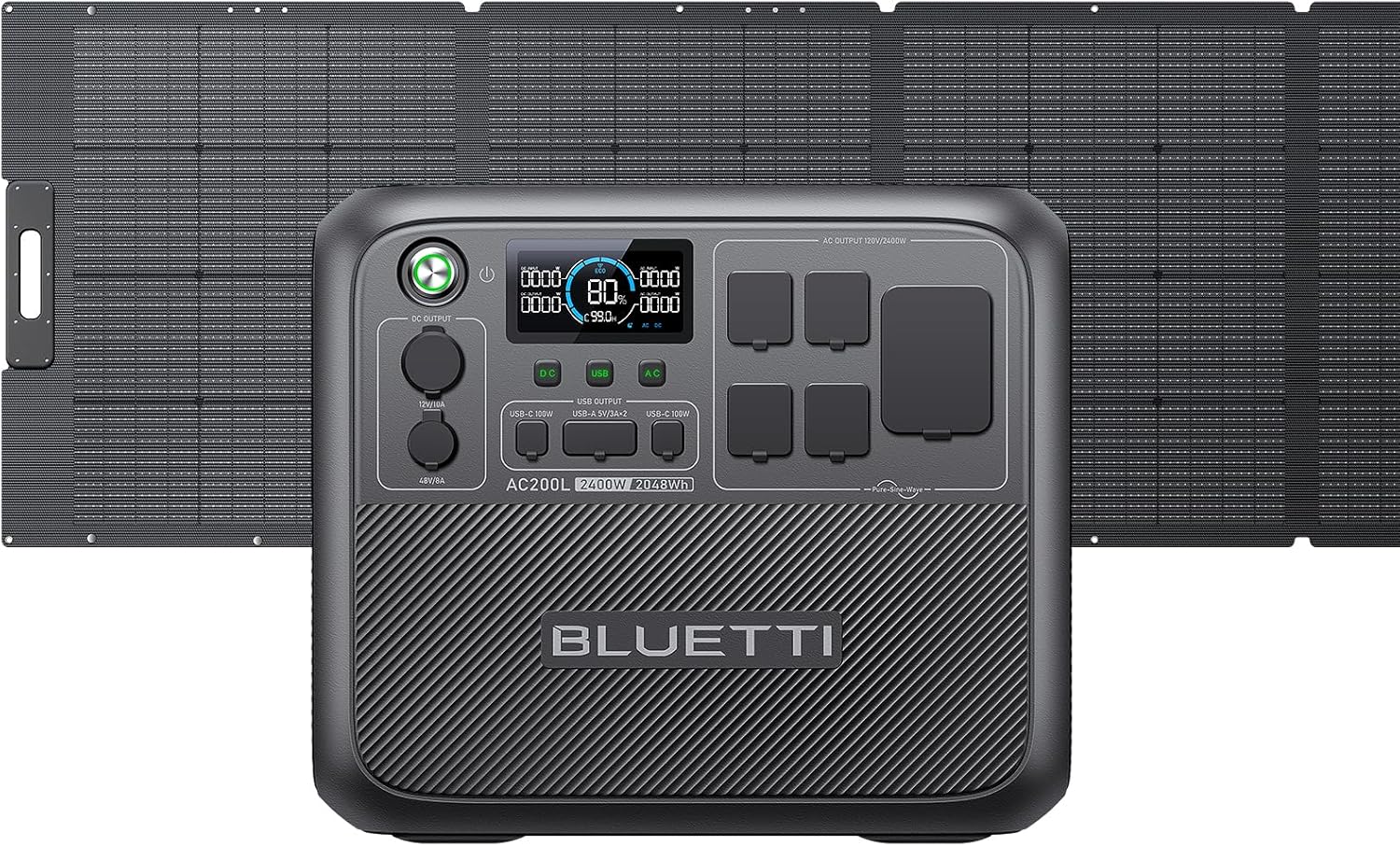 BLUETTI Portable Power Station AC200L with 350W Solar Panel Included, 2048Wh LiFePO4 Battery Backup w/ 4 2400W AC Outlets (3600W Power Lifting), Solar Generator for Camping, Home Use, Emergency