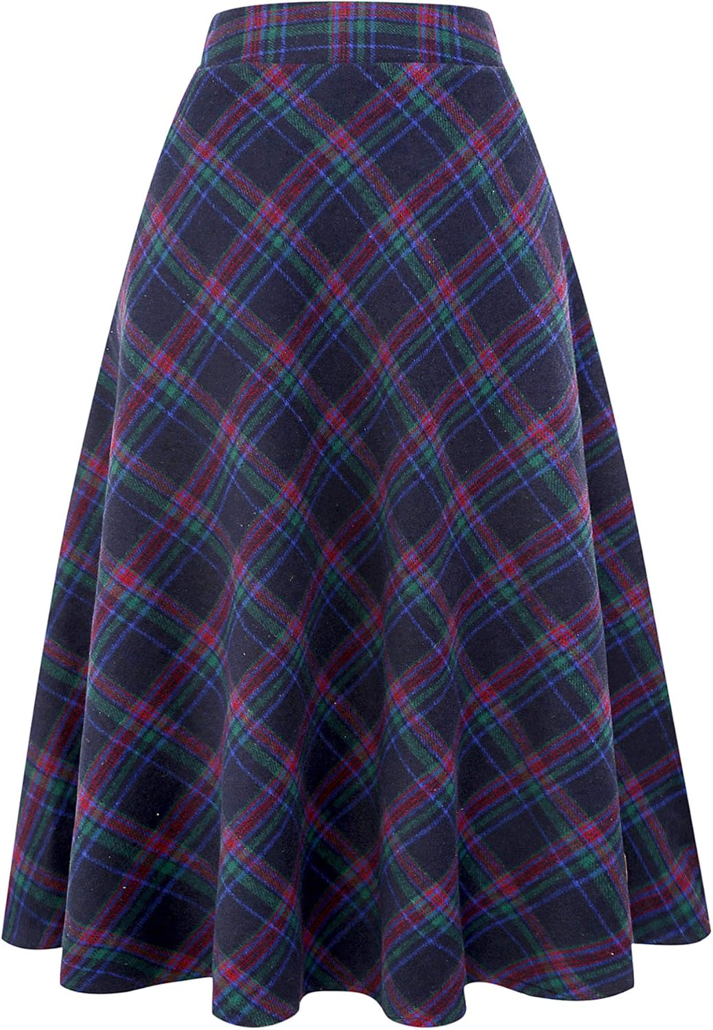 IDEALSANXUN Womens Plaid Wool Skirts Elastic Waist A-Line Pleated Tartan Long Skirts