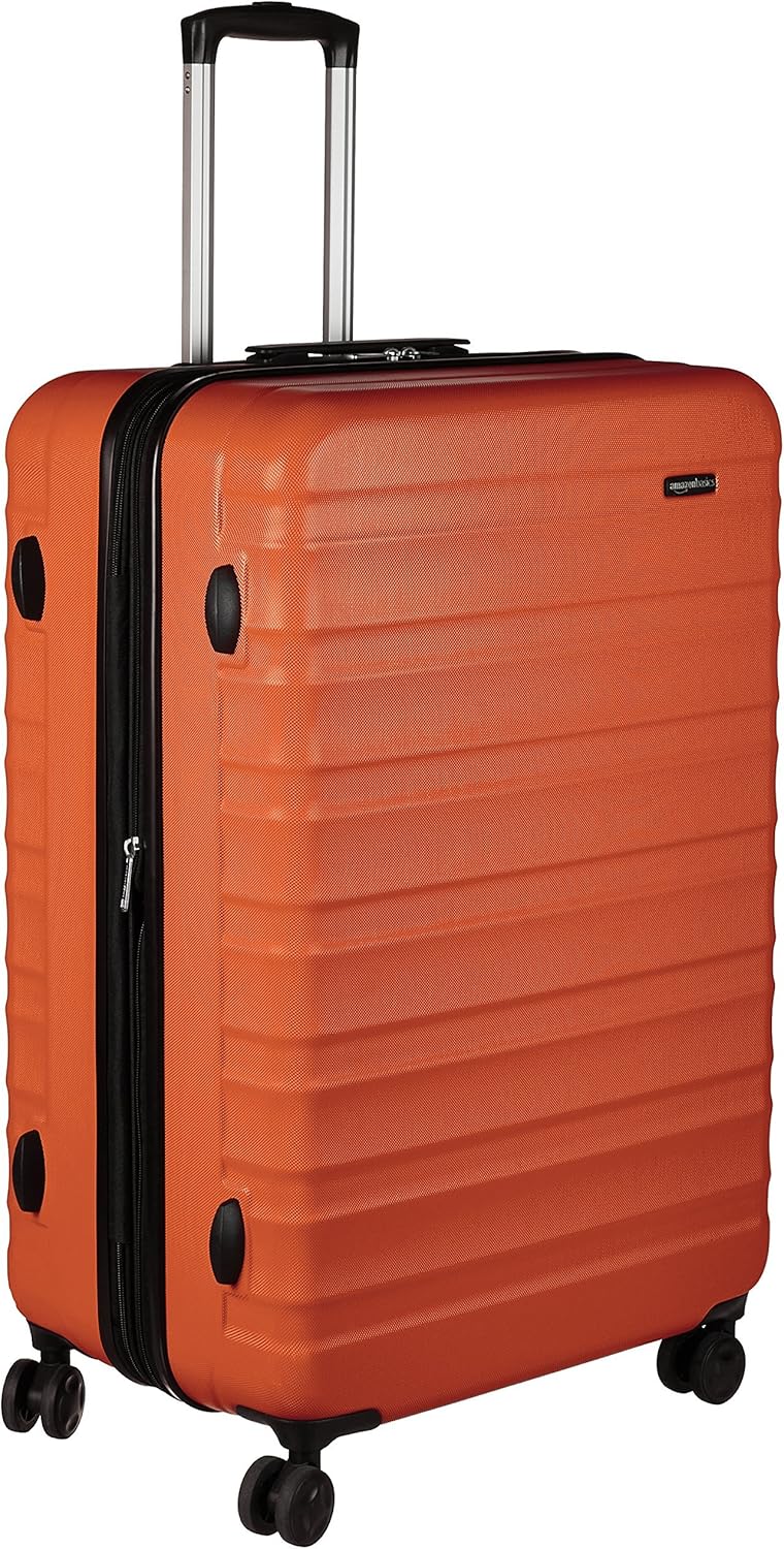 Amazon Basics Suitcase, Hardside Luggage with Spinner Wheels, Scratch-Resistant Surface, Orange, 30-Inch