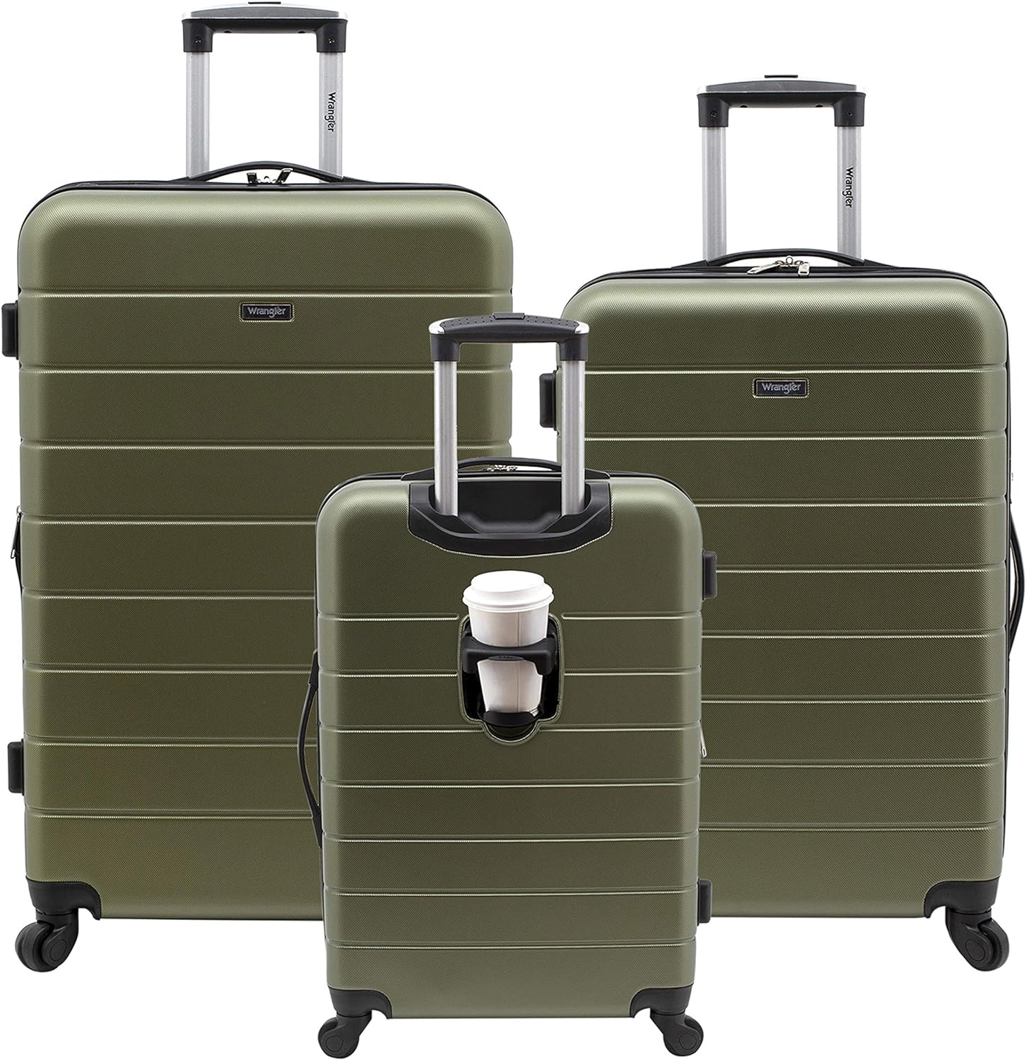 Wrangler Smart Luggage Cup Holder and USB Port, Olive Green, 3 Piece Set