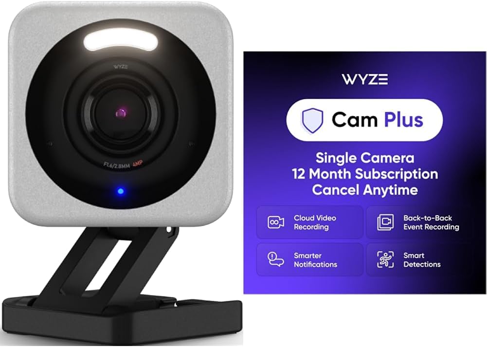 WYZE Cam v4 Grey Cam Plus Yearly, Covers 1 Camera, Auto-Renews at $19.99/Year, Activation Required