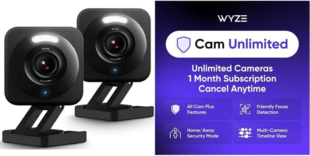WYZE v4 Black 2-Pack Cam Unlimited Monthly, Covers Unlimited Cameras, Auto-Renews at $9.99/Month, Activation Required, Cancel Anytime