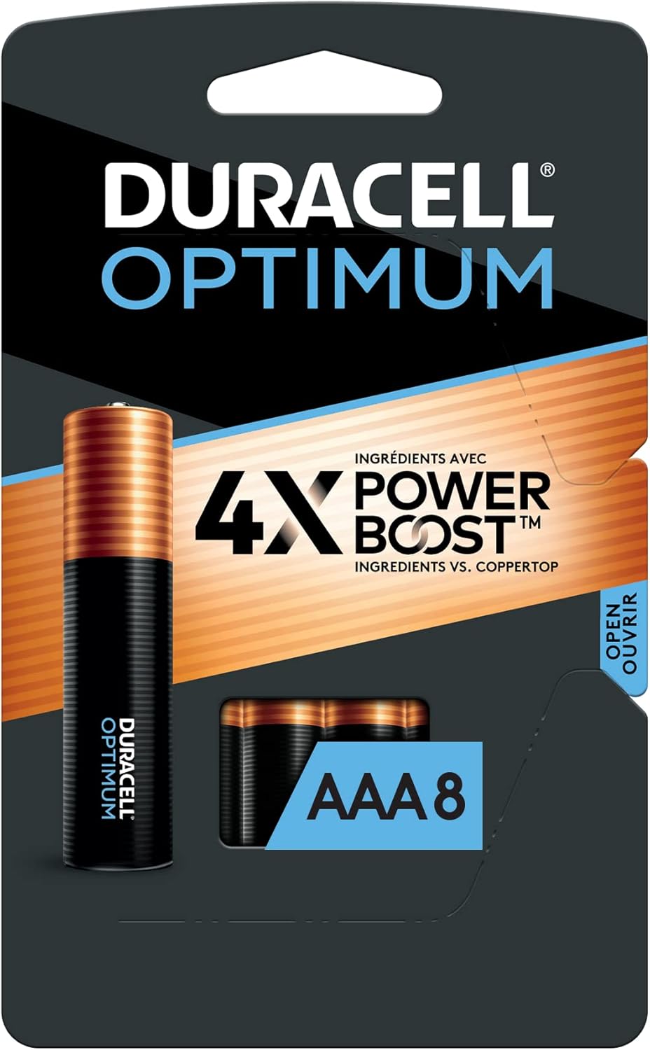 Duracell Optimum AAA Batteries with Power Boost Ingredients, 8 Count Pack Triple A Battery with Long-lasting Power, All-Purpose Alkaline AAA Battery for Household and Office Devices