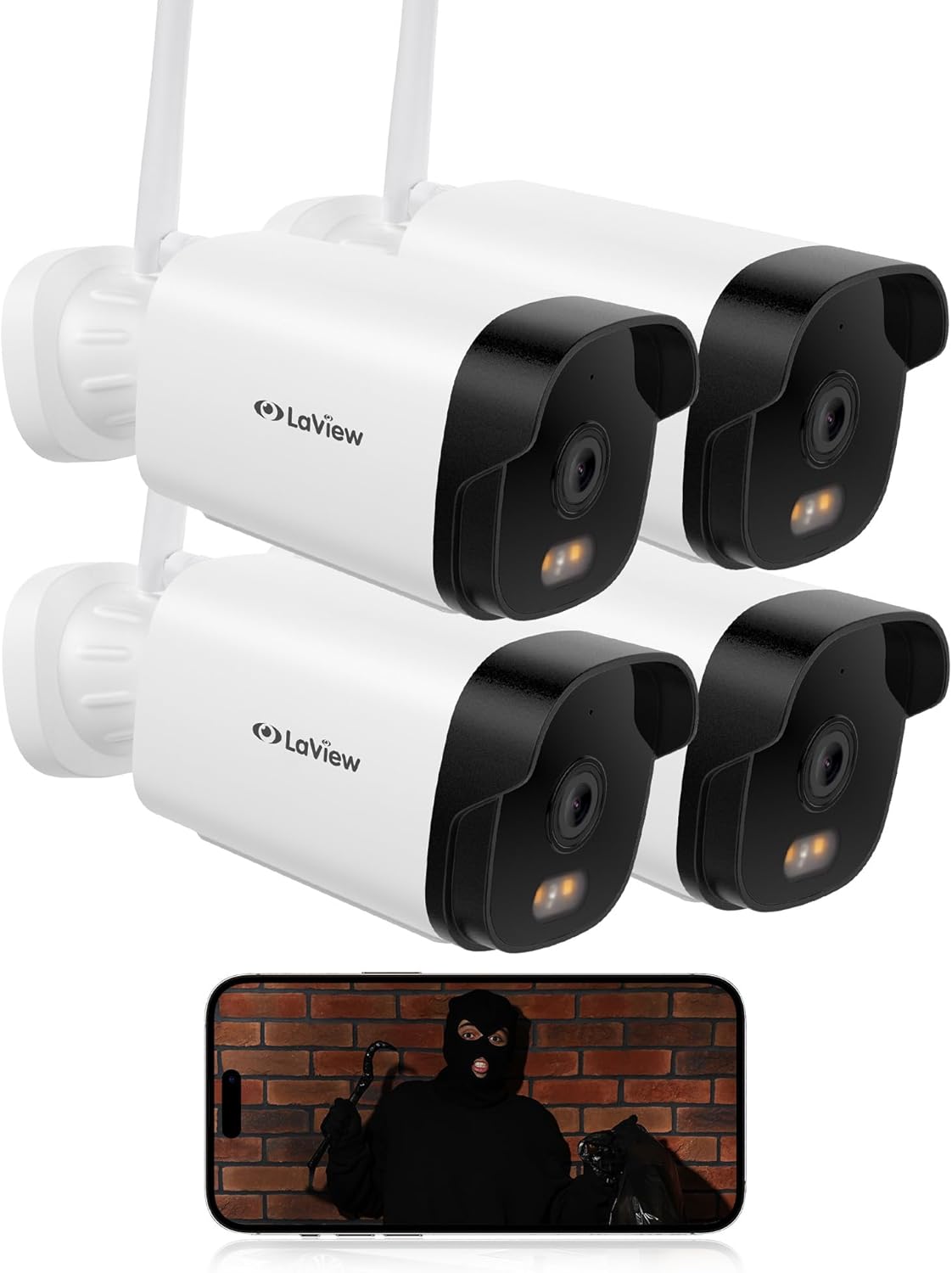 LaView Outdoor Security Cameras 3K 5MP HD,Cameras for Home Security with AI Human Detection,IP65 Waterproof,2-Way Talk,Clear Night Vision,2.4G WiFi,SD Card Slot&US Cloud Storage,Work with Alexa(4pcs)