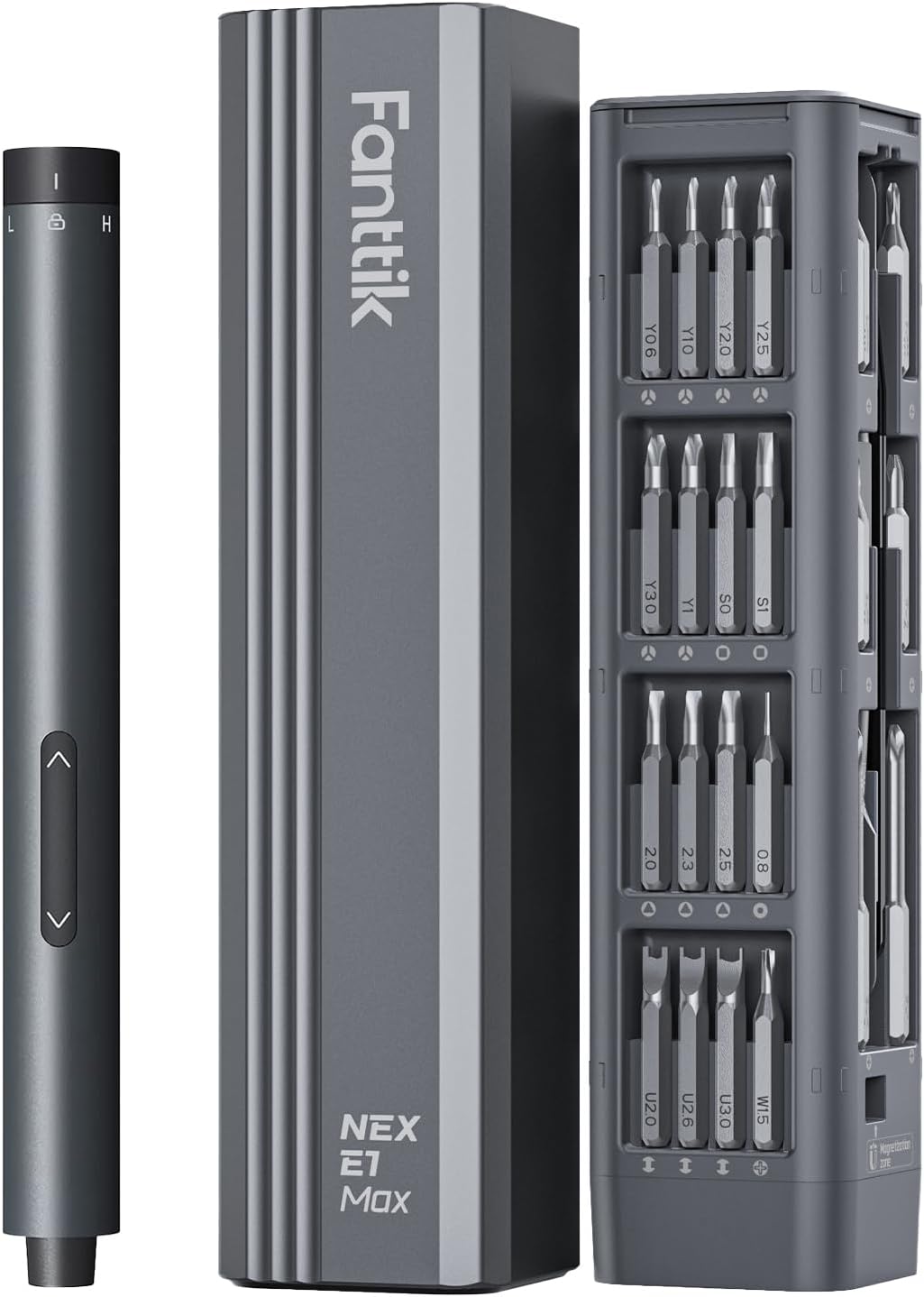 Fanttik E1 Max 3.7V Mini Electric Screwdriver, Precision Screwdriver Set, 50-in-1 Magnetic Bits, Magnetic Storage, 5/32”Hex, Electric Screwdriver for Electronics Phone Camera Laptop Watch – Grey