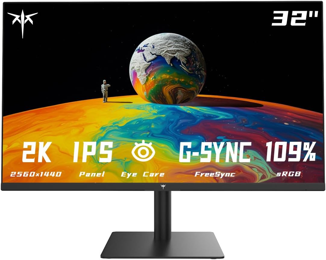 KTC 32 Inch 2K Monitor, 1440P IPS Computer Monitor, 100Hz Frameless QHD PC Monitor for Office & Gaming, Eye Care, G-Sync/FreeSync, 109% sRGB, HDR, HDMI/DP, Tilt Adjustable, VESA Mountable, H32T13