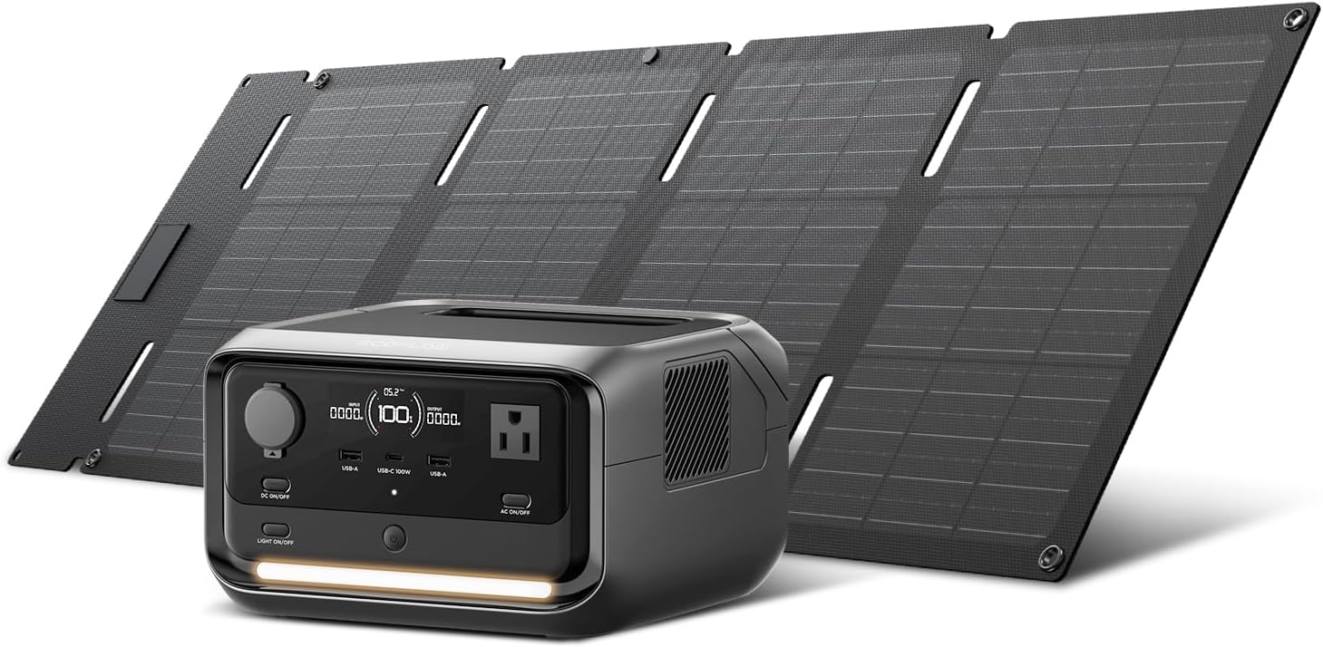 EF ECOFLOW Solar Generator RIVER 3 Plus with 45W Solar Panel, 286Wh Portable Power Station LiFePO4 Battery, 3 Up to 1200W AC Outlets,