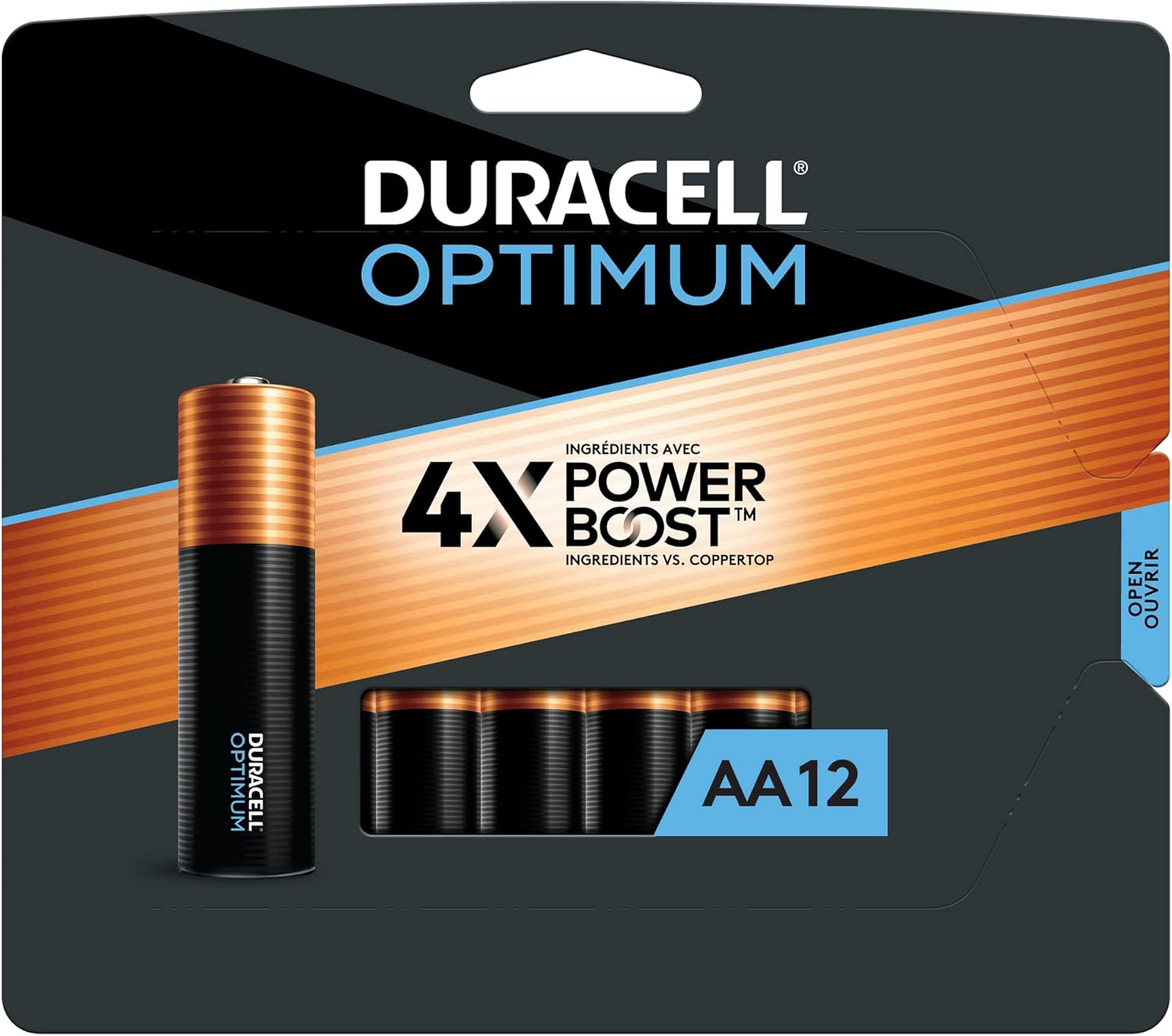 Duracell Optimum AA Batteries with Power Boost Ingredients, 12 Count Pack Double A Battery with Long-lasting Power, All-Purpose Alkaline AA Battery for Household and Office Devices