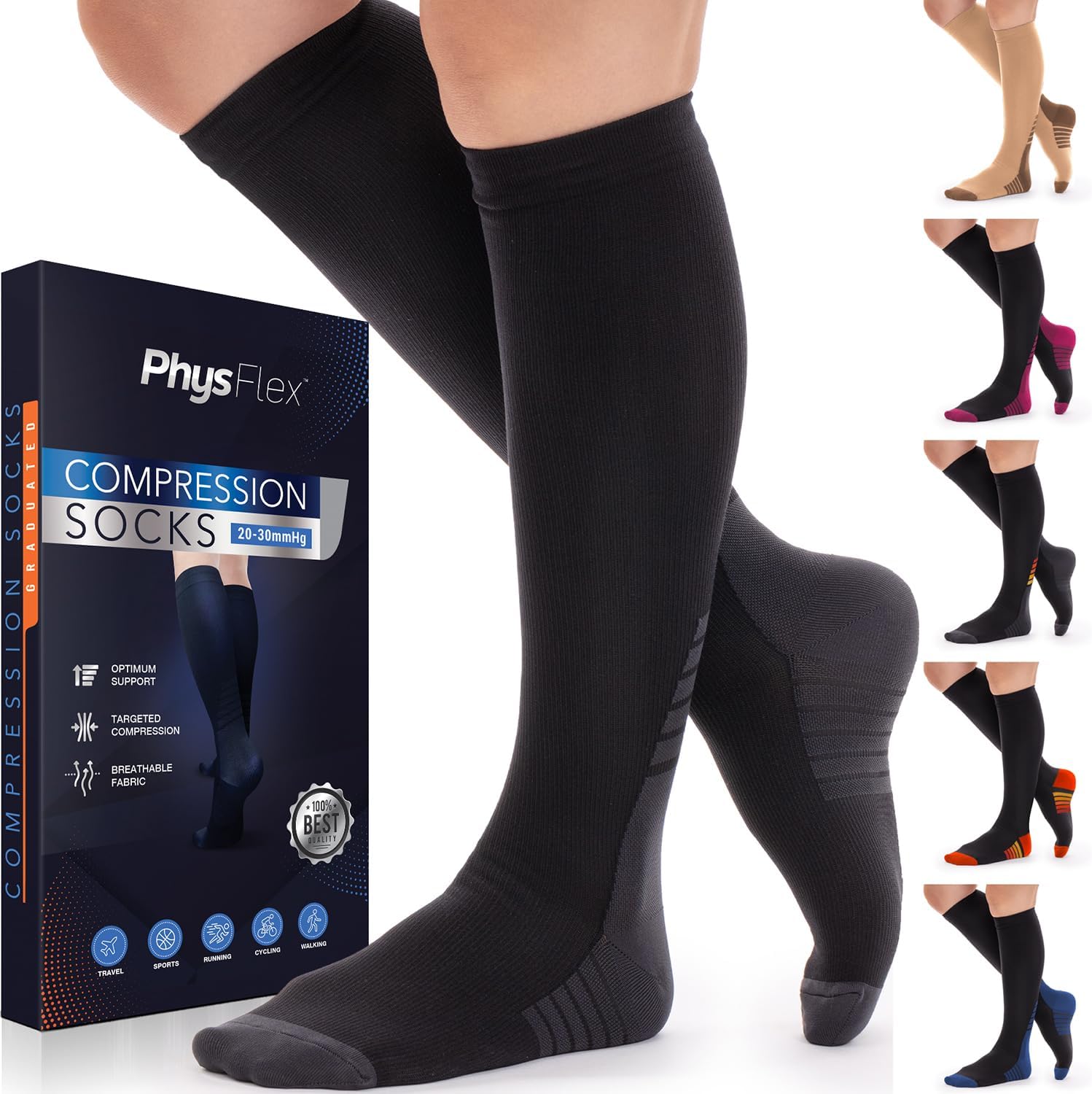 Compression Socks for Women and Men – Best Support for Running, Flying, Pregnancy – Knee High Graduated Compression Stockings