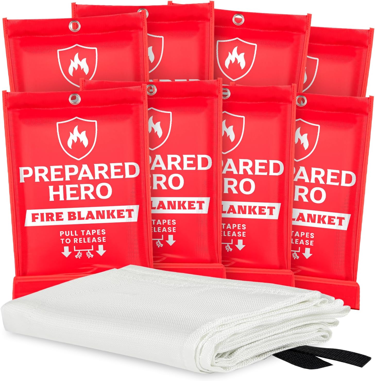 Prepared Hero Emergency Fire Blanket – 8 Pack – Fire Suppression Blanket for Kitchen, 40” x 40” Fire Blanket for Home, Fiberglass Fire Blanket
