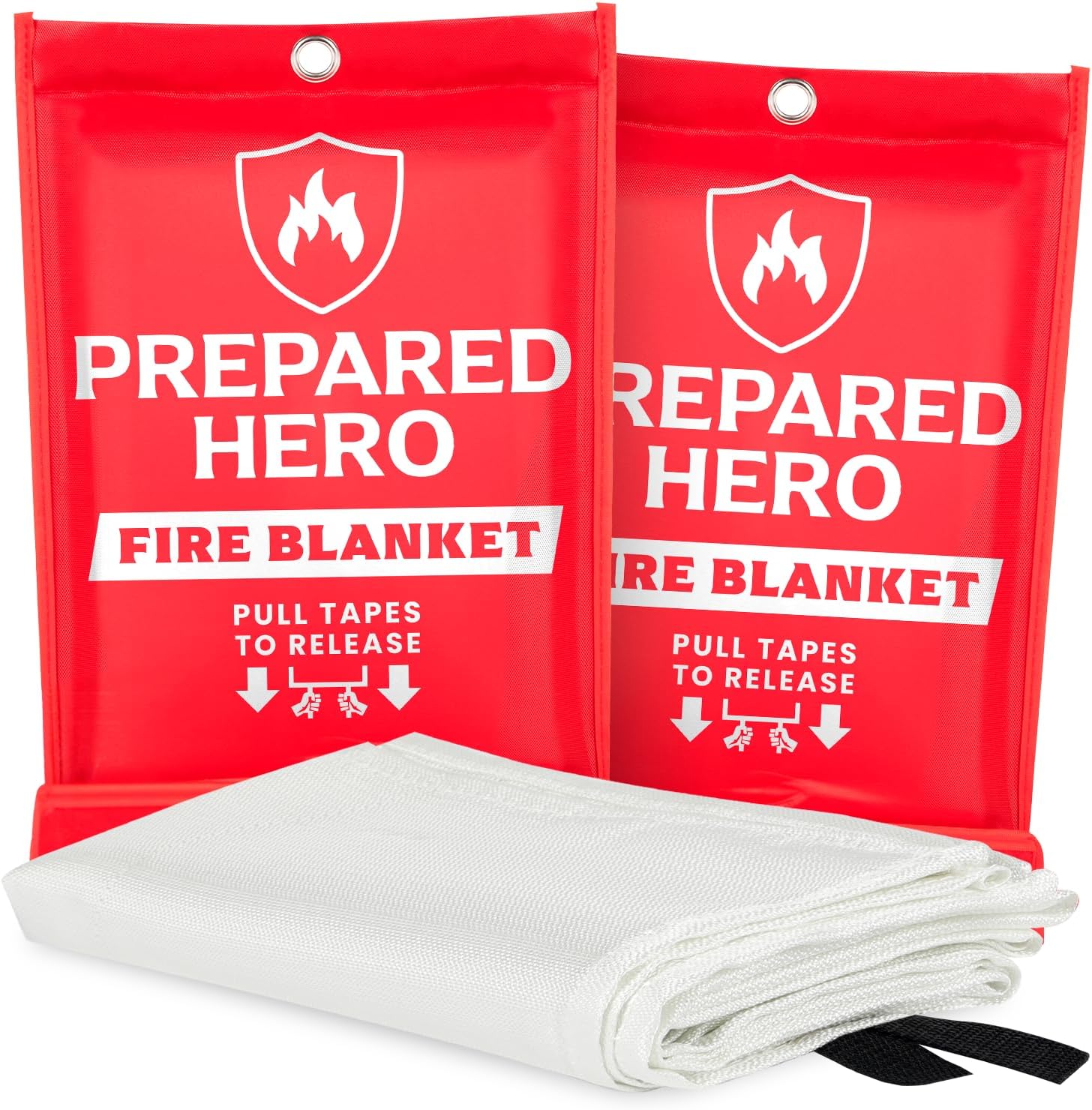 Prepared Hero Emergency Fire Blanket – 2 Pack – Fire Suppression Blanket for Kitchen, 40” x 40” Fire Blanket for Home, Fiberglass Fire Blanket