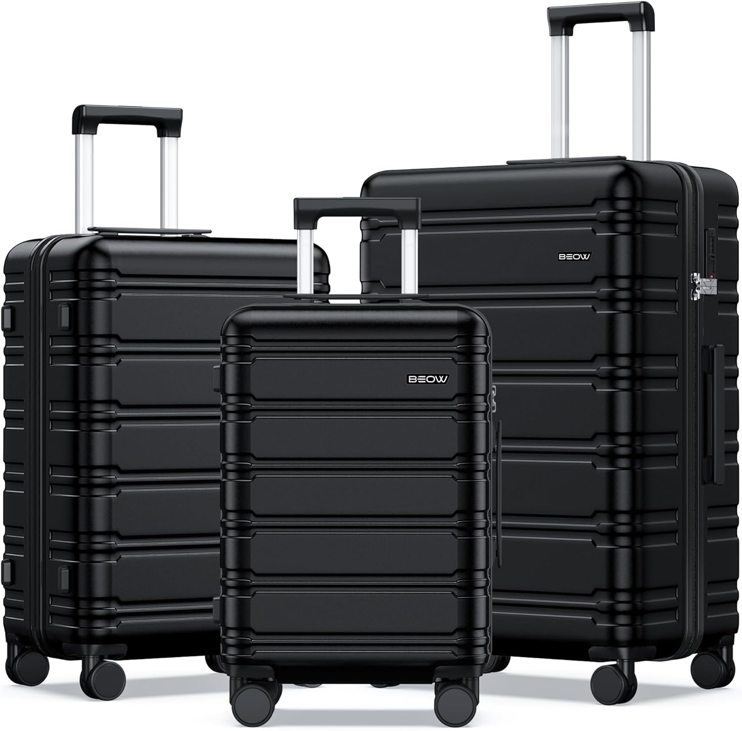BEOW Luggage Sets 3 Piece Hardside Expandable Suitcase Set with Spinner Wheels Durable Lightweight Luggage with TSA Lock Explosion-Proof Zipper (Black)