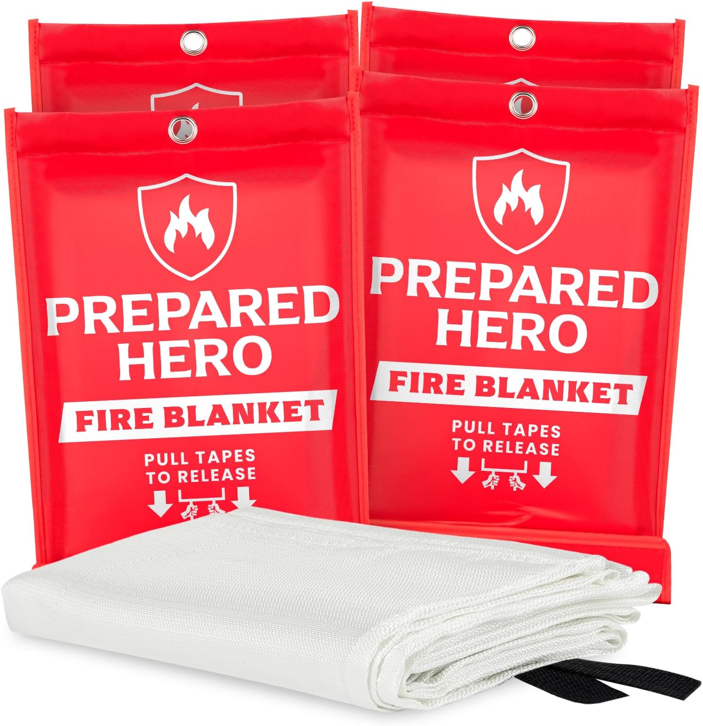 Prepared Hero Emergency Fire Blanket – 4 Pack – Fire Suppression Blanket for Kitchen, 40” x 40” Fire Blanket for Home, Fiberglass Fire Blanket