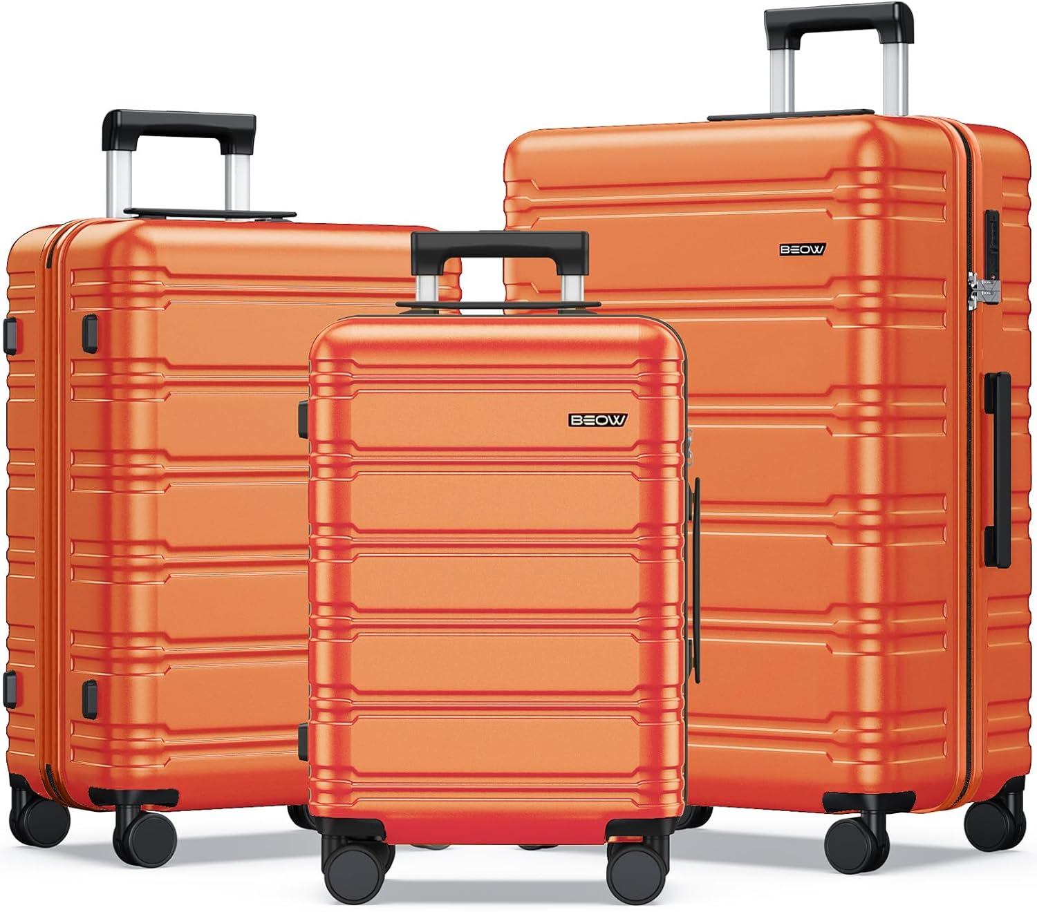 BEOW Luggage Sets 3 Piece Hardside Expandable Suitcase Set with Spinner Wheels Durable Lightweight Luggage with TSA Lock (Orange, 20in/24in/28in)