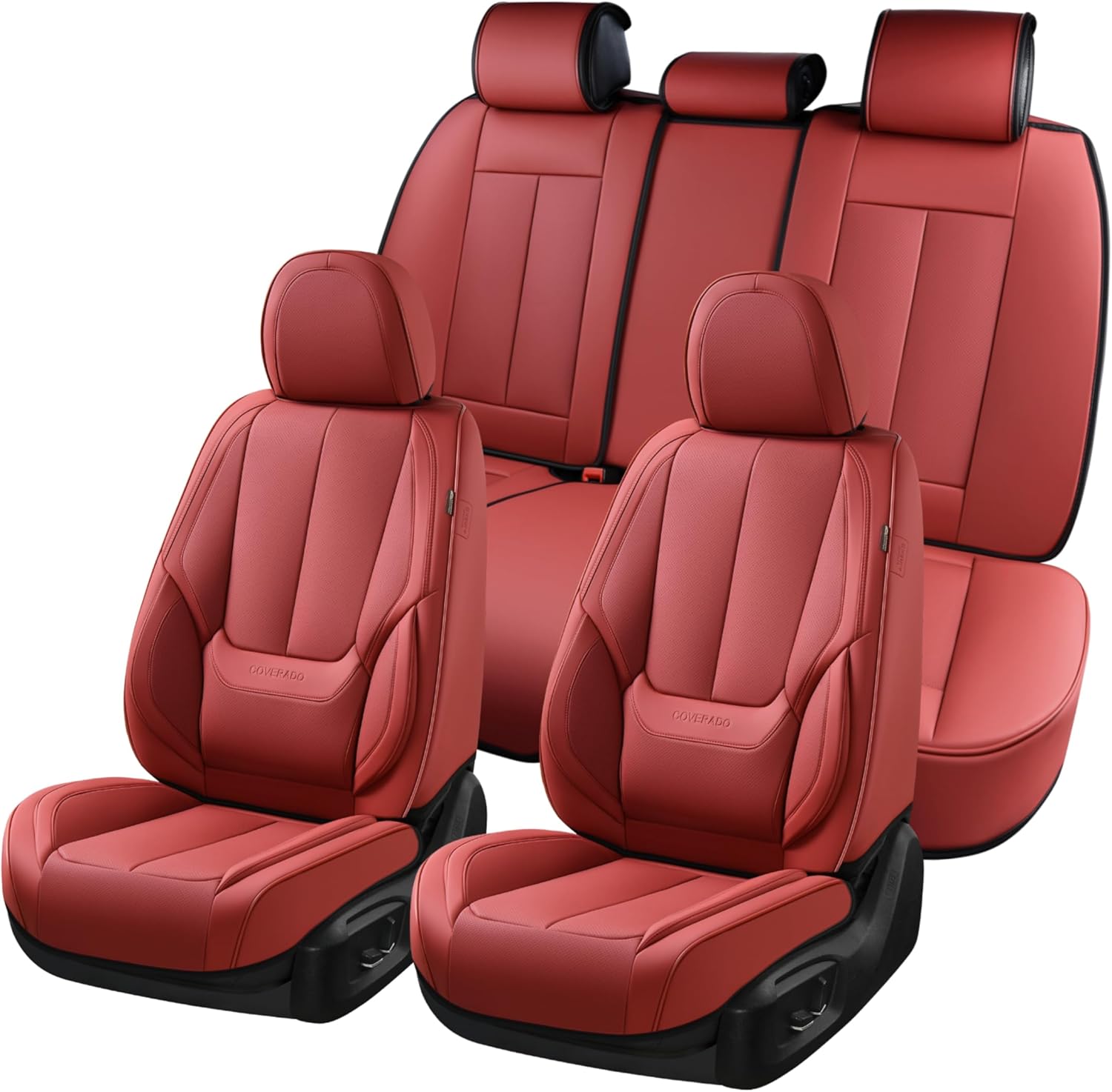 Coverado Car Seat Covers Full Set, Seat Covers for Cars, Red Car Seat Cover, Car Seat Protector Waterproof, Nappa Leather Car Seat Cushion, Car Seat Covers Front Seats and Back Fit for Most Cars