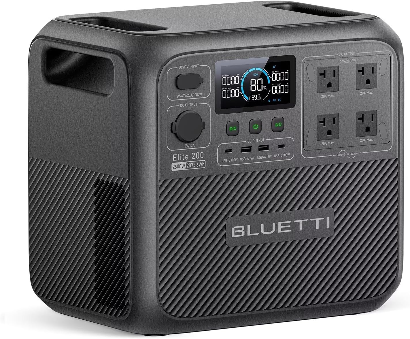 BLUETTI Portable Power Station Elite 200 V2, 2073.6Wh LiFePO4 Battery Backup w/ 4 2600W AC Outlets (3900W Power Lifting), 17-Year Lifespan, Solar Generator for Camping, Off-grid, Power Outage