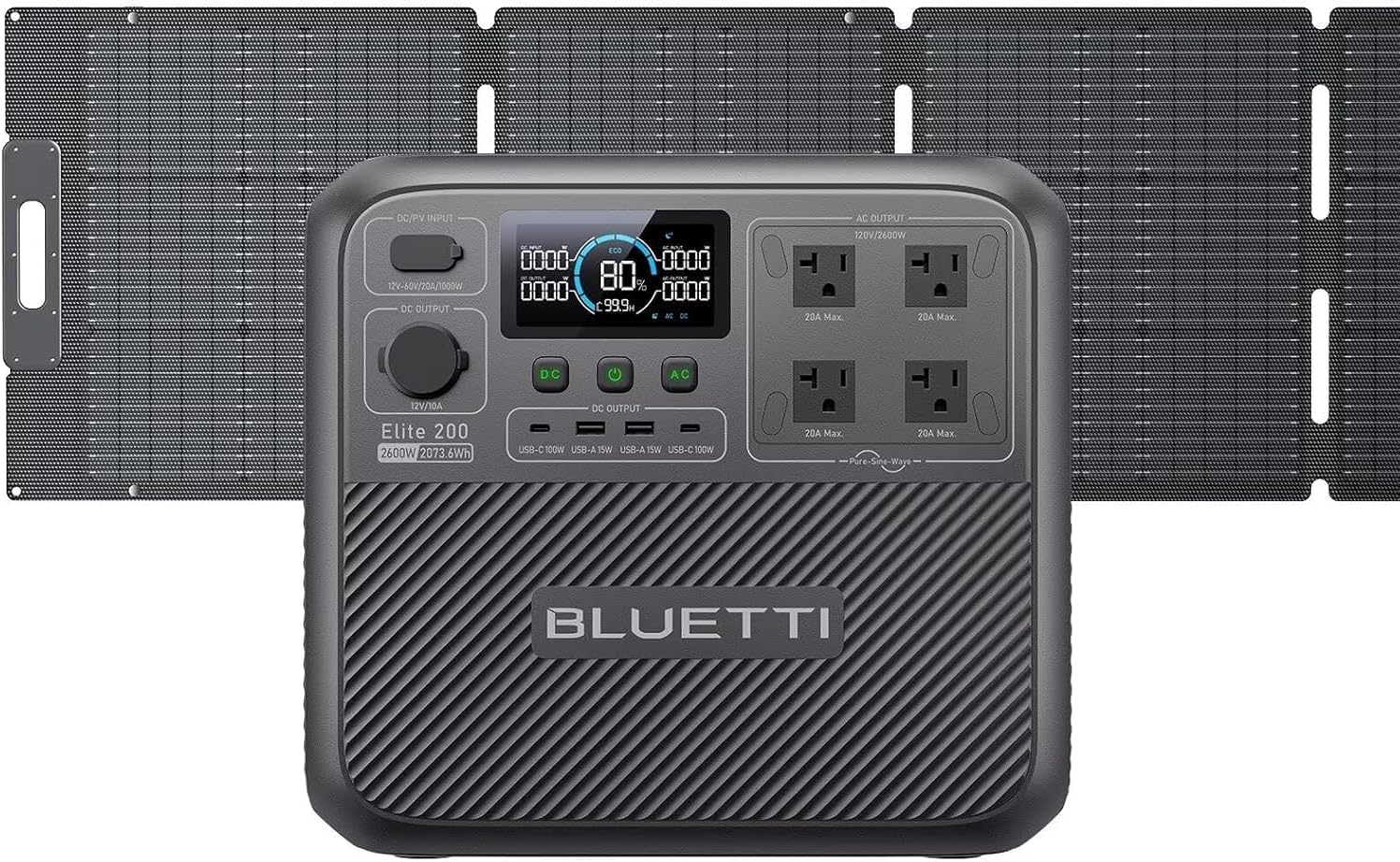 BLUETTI Solar Generator Elite 200 V2 with 200W Solar Panel Included, 2073.6Wh Portable Power Station w/ 4 2600W AC Outlets, 17-Year Lifespan LiFePO4 Emergency Power for Camping, Off-grid, Power Outage