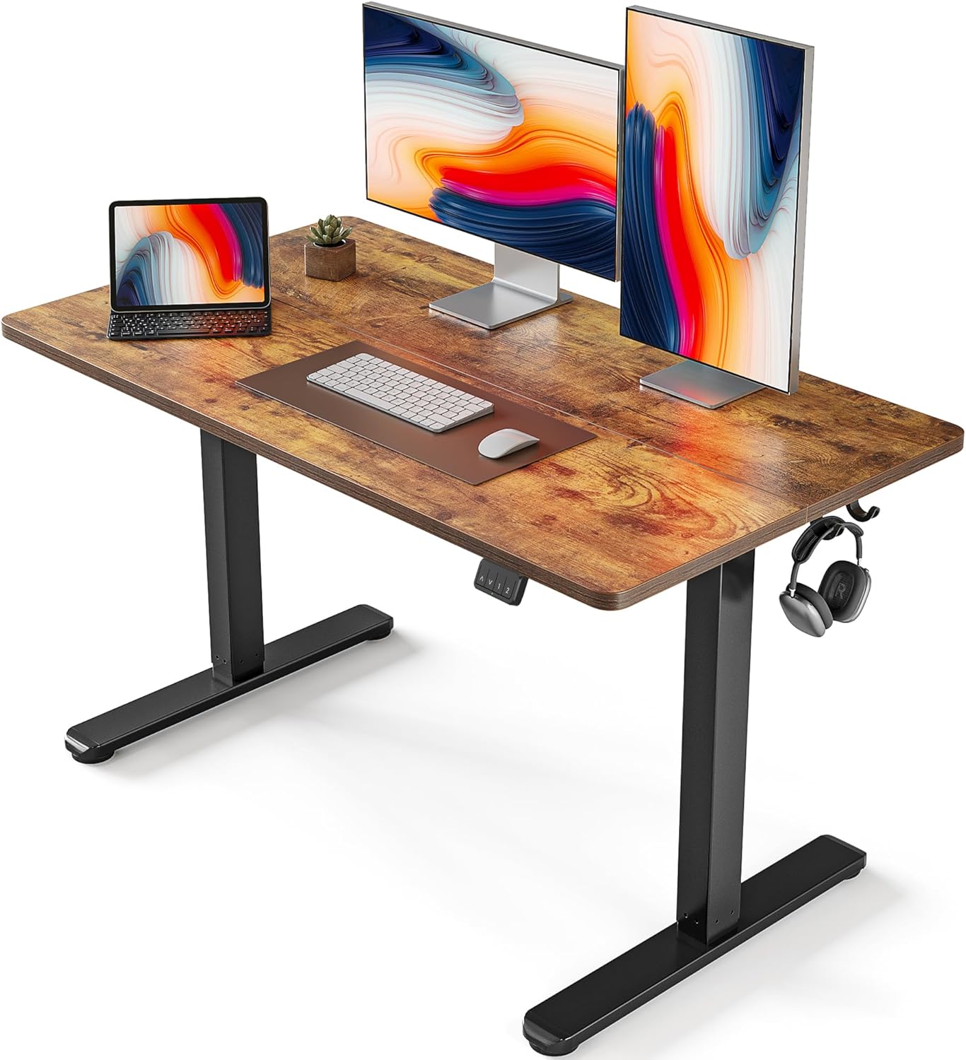 FEZIBO Electric Standing Desk, 48 x 24 Inches Height Adjustable Stand up Desk, Sit Stand Home Office Desk, Computer Desk, Rustic Brown