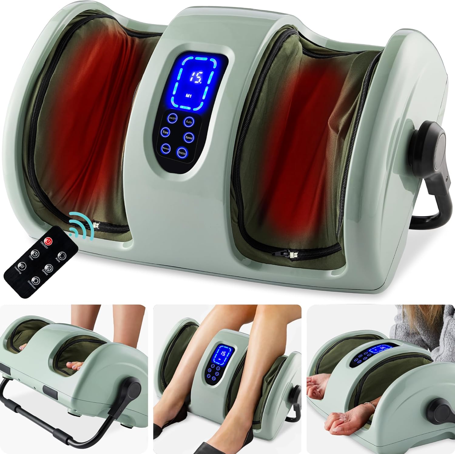 Best Choice Products Heated Shiatsu Foot Massager for Pain Relief, Plantar Fasciitis, Neuropathy, Blood Circulation w/Compact Design – Sage Green