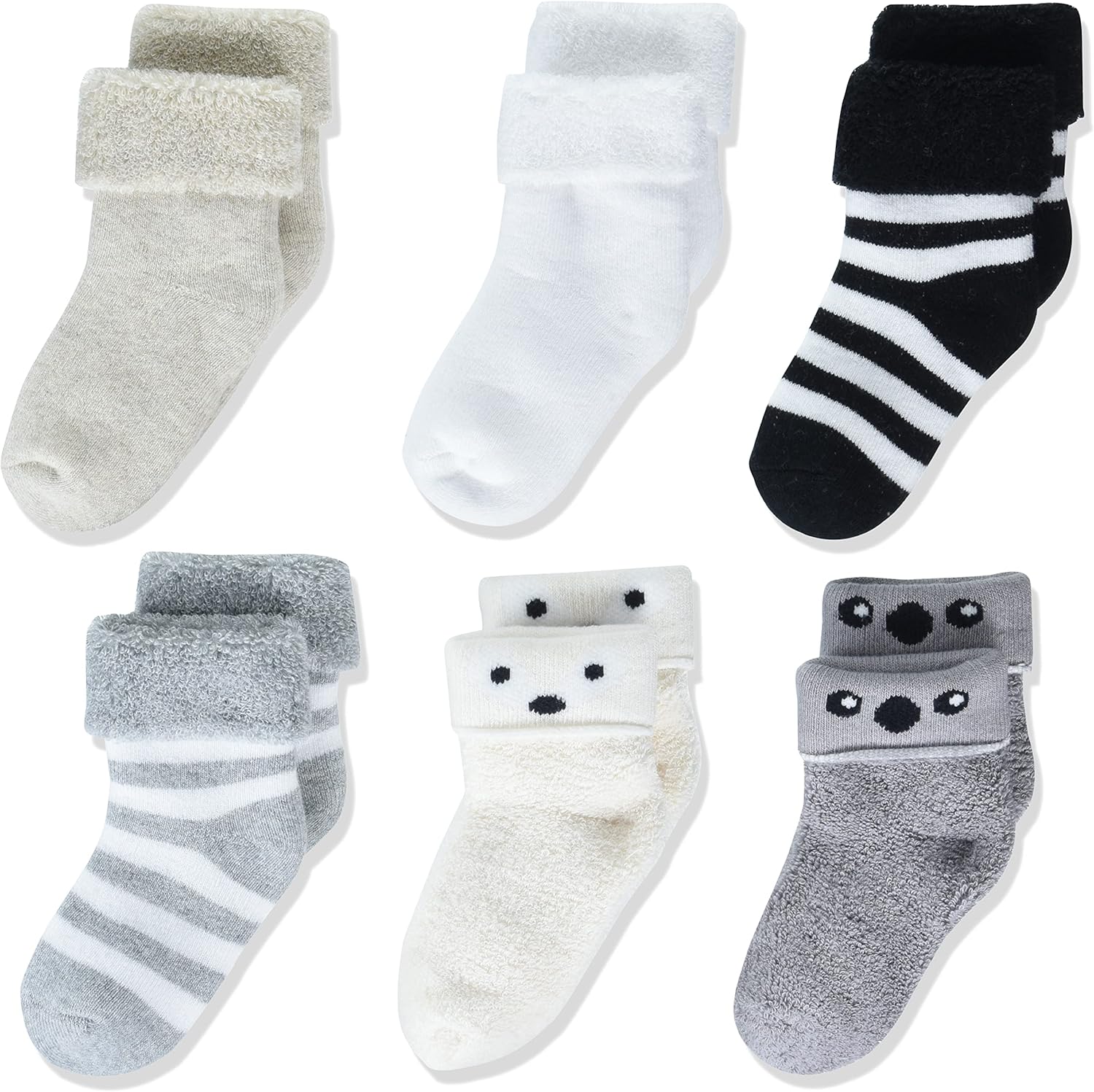 Amazon Essentials Unisex Babies’ Cozy Cotton Turn Cuff Socks, 6 Pairs