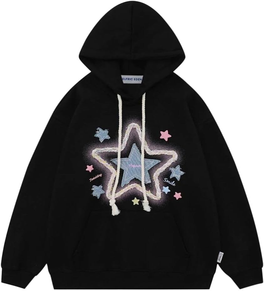 Aelfric Eden Womens Oversized Hoodies Star Graphic Fleece Hooded Streetwear Unisex Sweatshirts Pullover with Pocket