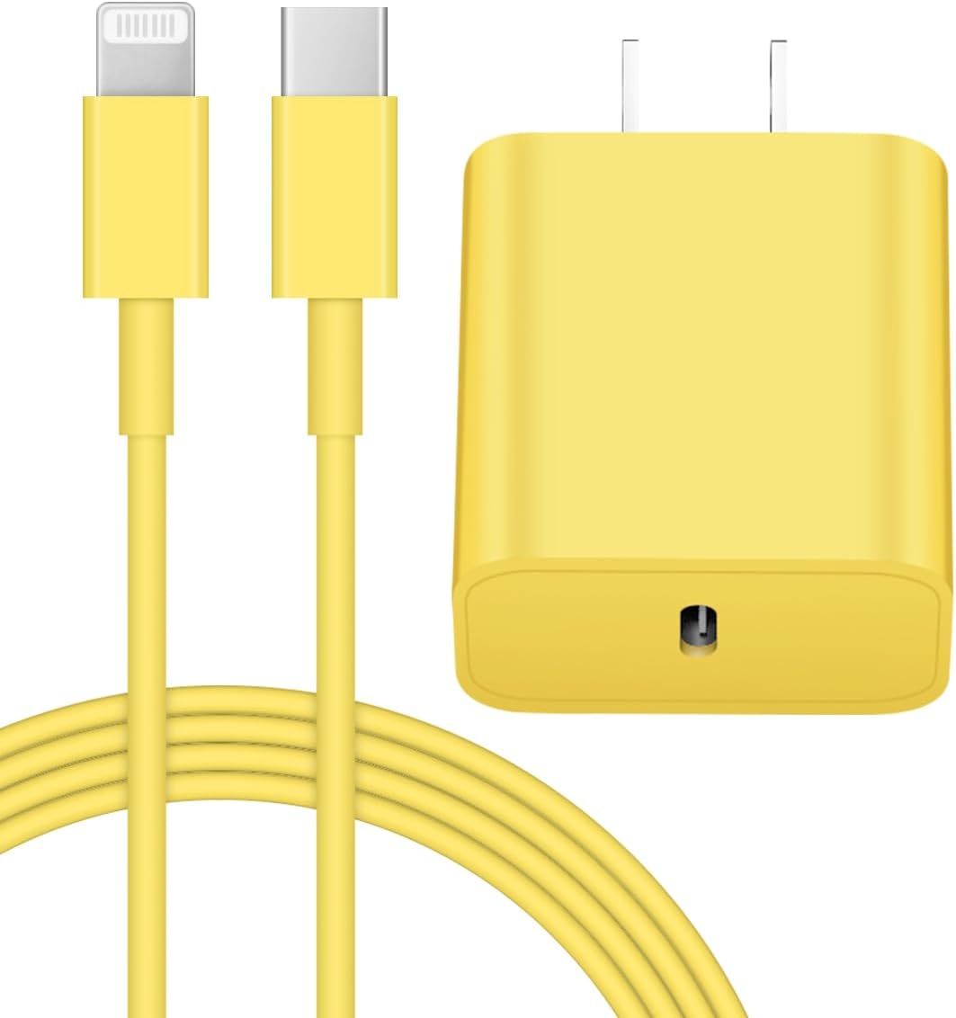 iPhone 14 13 12 Fast Charger 20W PD USB C Wall Charger with 6FT Fast Charging Cable for iPhone 14/14 Pro/14 Pro Max/14 Plus/13/12/11/Pro/Pro Max/Mini/Xs Max/X, iPad – Yellow