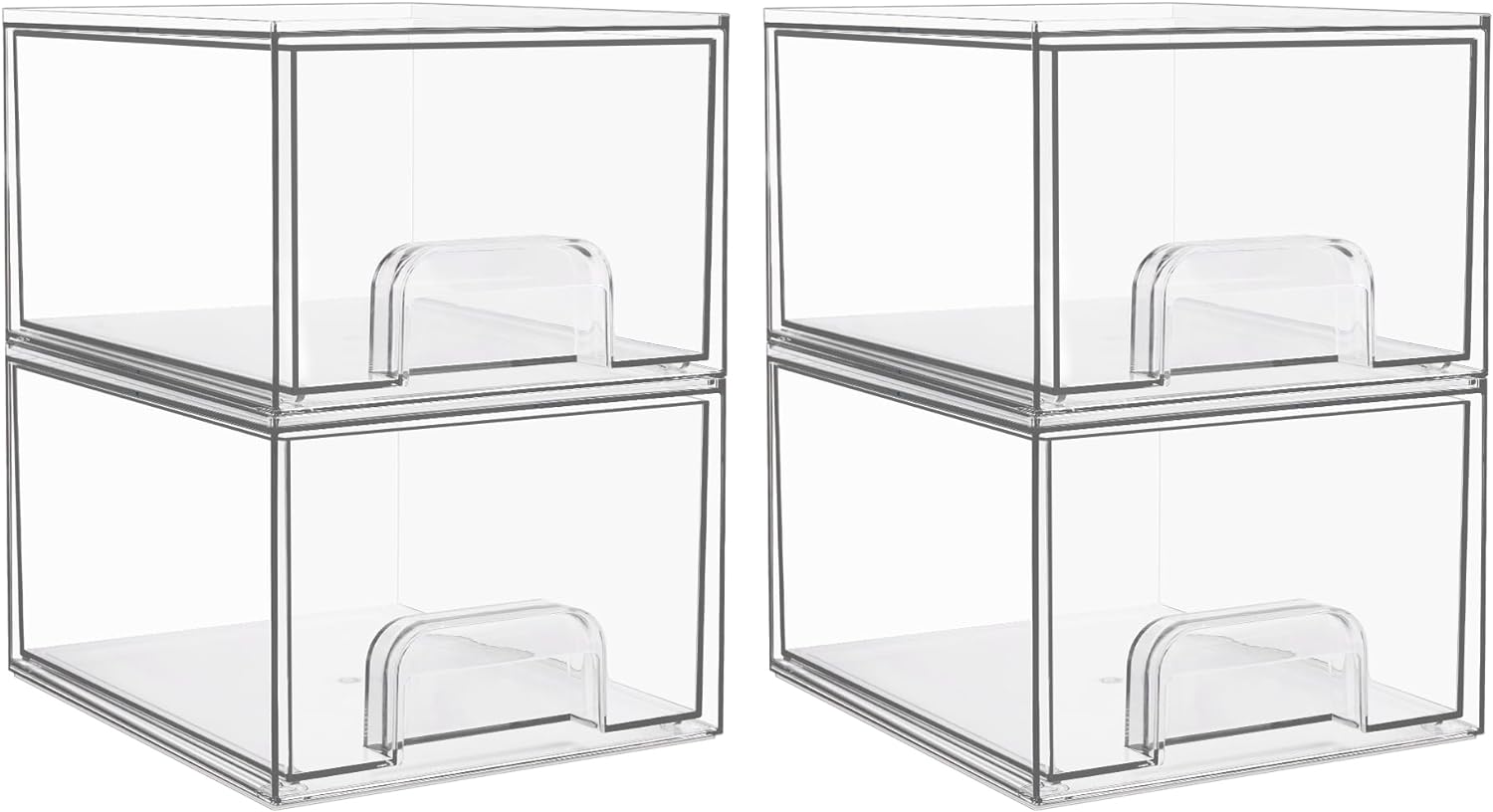Vtopmart 4 Pack Clear Stackable Storage Drawers, 4.4” Tall Acrylic Bathroom Makeup Organizer,Plastic Storage Bins For Vanity, Undersink, Kitchen Cabinets, Pantry, Home Organization and Storage