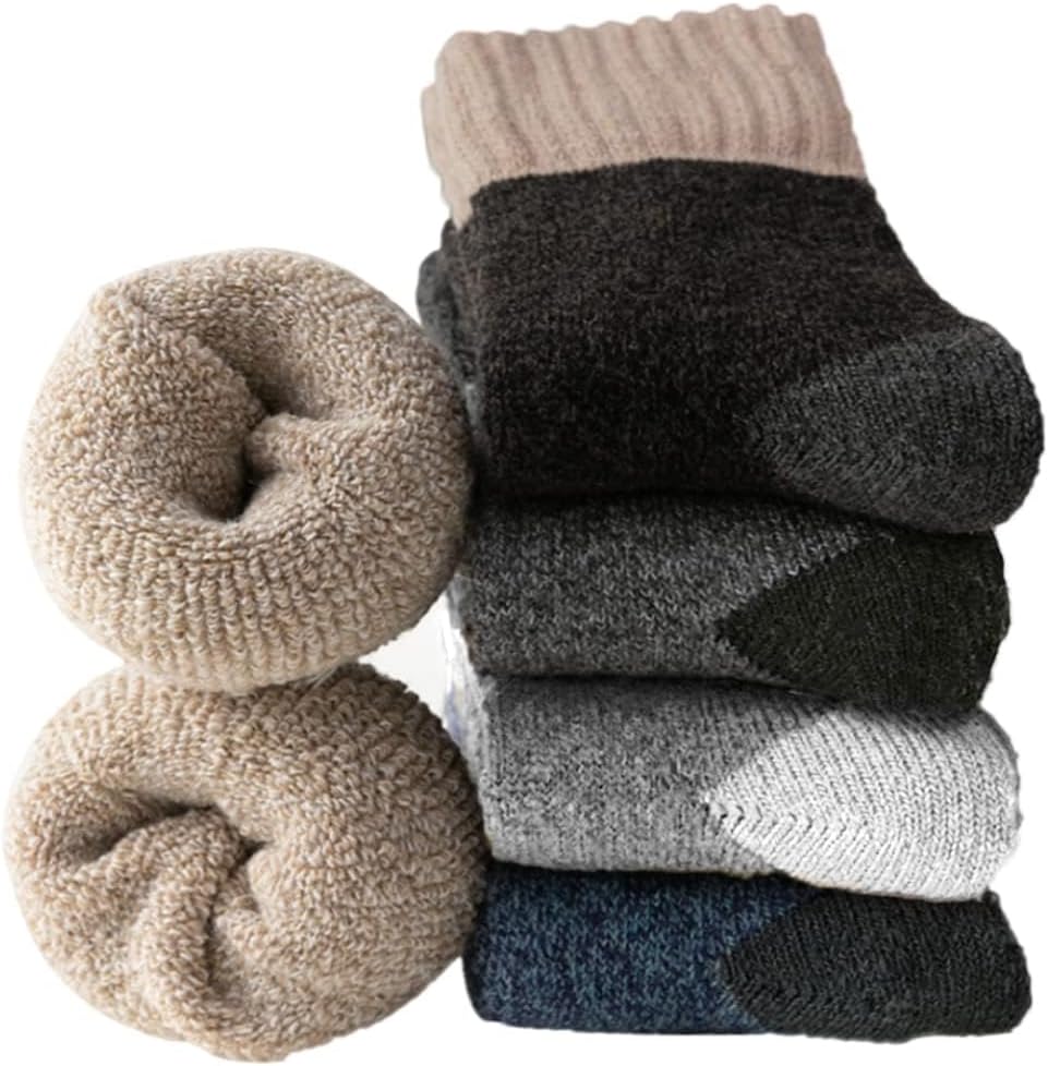 VoJoPi Cushioned Wool Socks Mens, 5 Pairs Hiking Thermal Warm Socks for Men Walking Super Soft Cozy Boot Socks