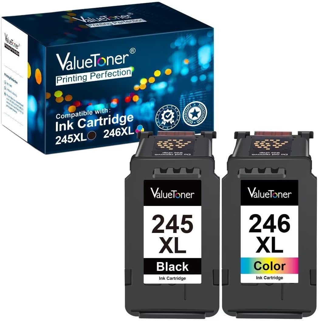 Valuetoner 245XL Ink Cartridge Replacement for Canon 245XL246XL Combo Pack PG-245XL CL-246XL for Pixma TR4520 TR4527 MG2522 MG2520 MX490 MX492 TS202 TS302 TS3320 MG2920 Printer (Black, Color)