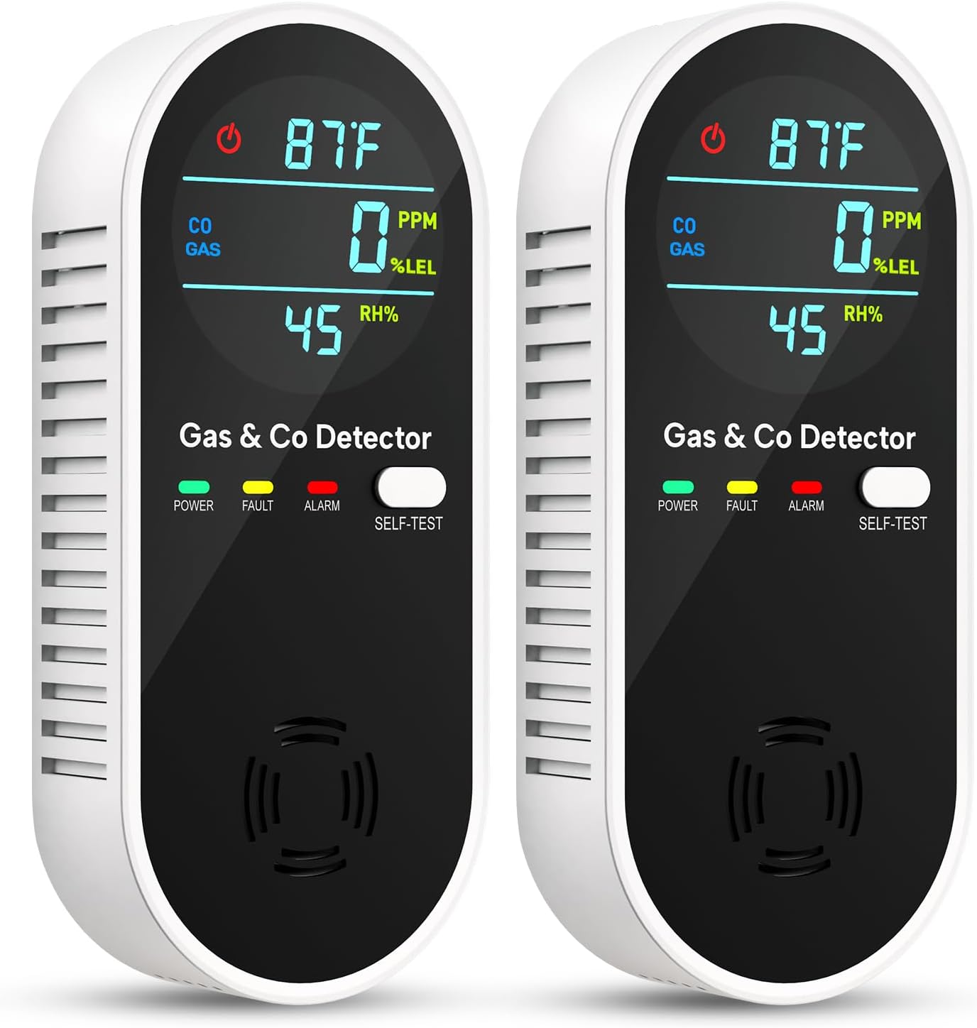 Natural Gas Leak Detector and Carbon Monoxide Detectors – 4 in 1 Natural, Propane, Co & Gas Leak Detector – Carbon Monoxide Detectors Plug in – Temperature & Humidity Detectors for Home, RV (2 Packs)
