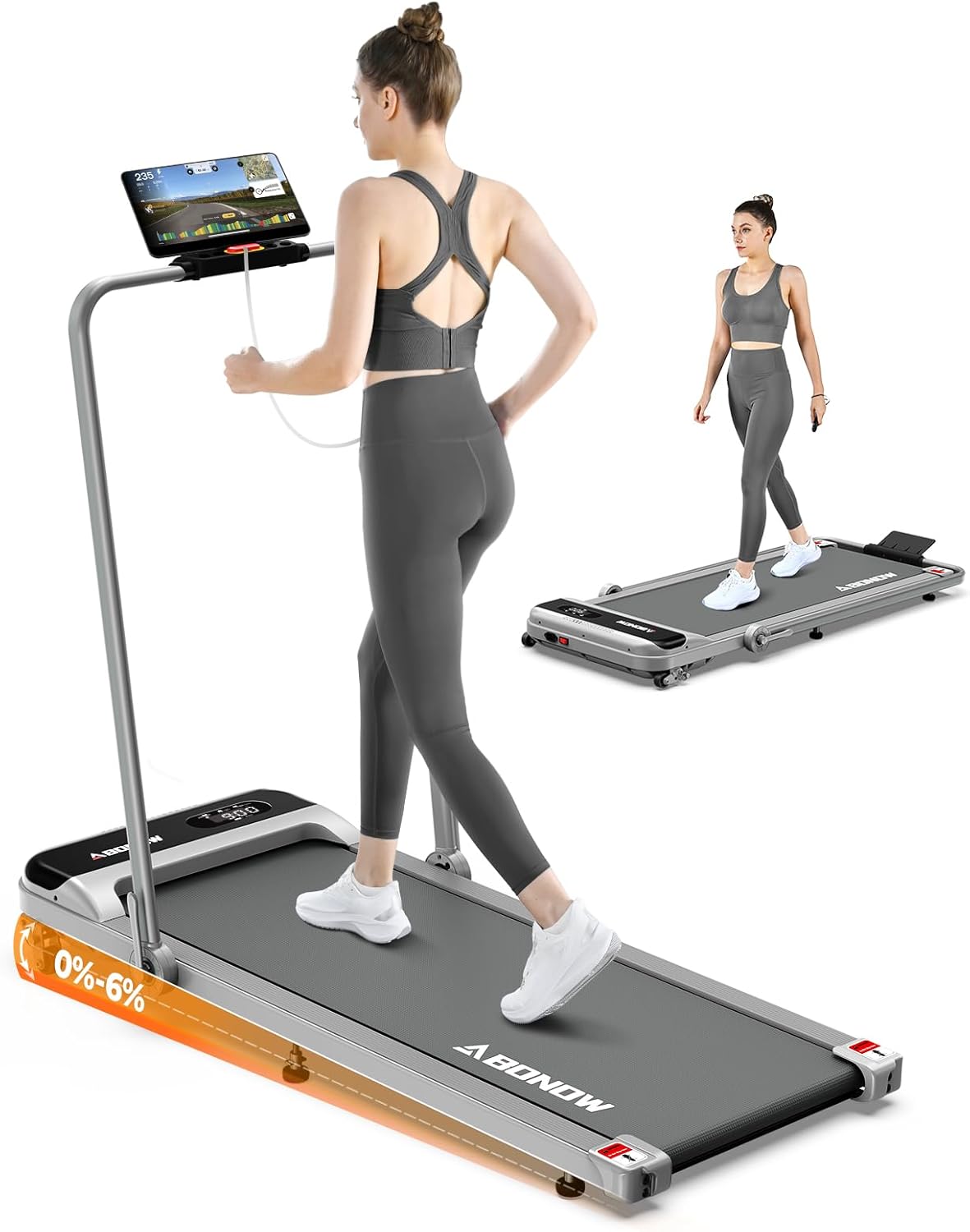 Walking Pad, Under Desk Treadmill with Incline for Home Office 2.5HP Portable Walking Treadmill with 280 Lbs Weight Capacity Walking Machine, Remote Control, LED Display
