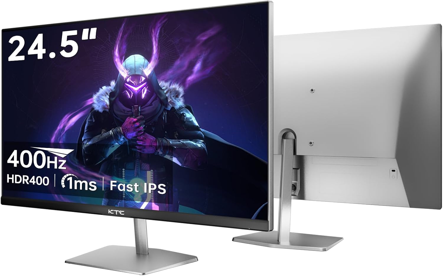 KTC 24.5 inch 400Hz 240Hz Gaming Monitor | Fast IPS 1ms | FHD 1080P Monitor | HDR 400 128% sRGB | HDMI x2, DP x2 |Tilt Adjustability Silver-Gray VESA 360Hz Monitor H25X7