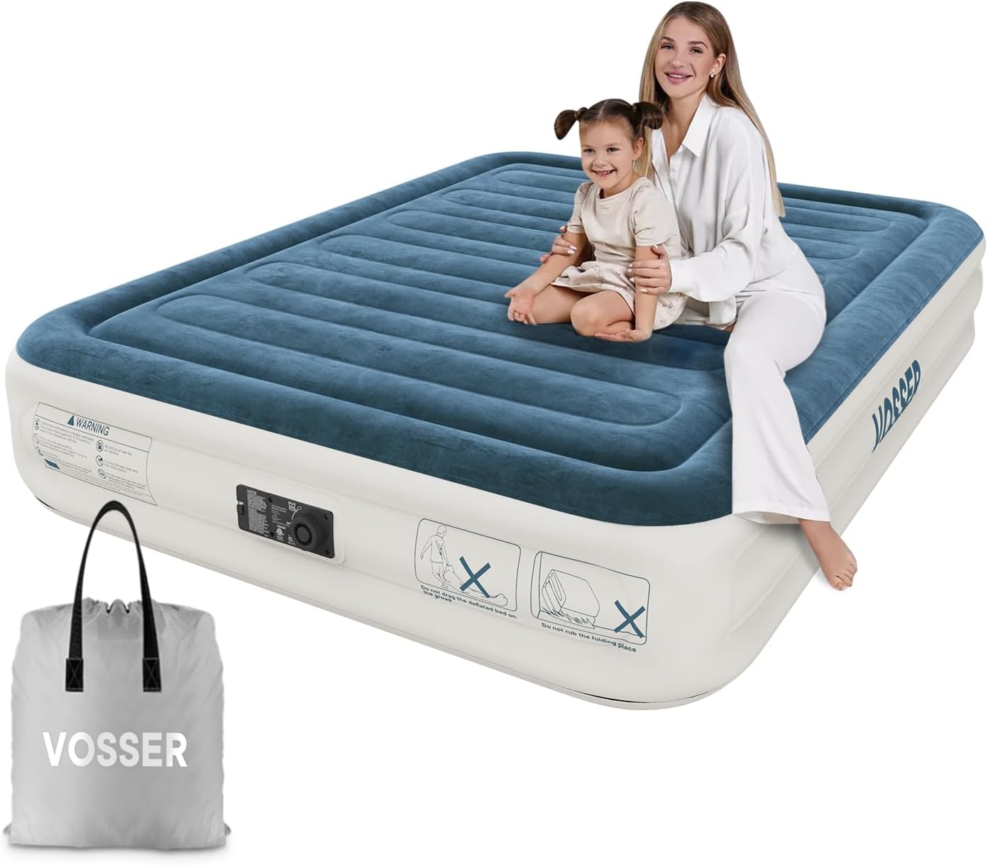 Air Mattress Full with Built in Pump,Inflatable Mattress 2 Mins Self-Inflation/Deflation,Thicker Blow up Mattress Leak-Proof,Flocked Top Air Bed with Storage Bag for Home, Camping & Guests