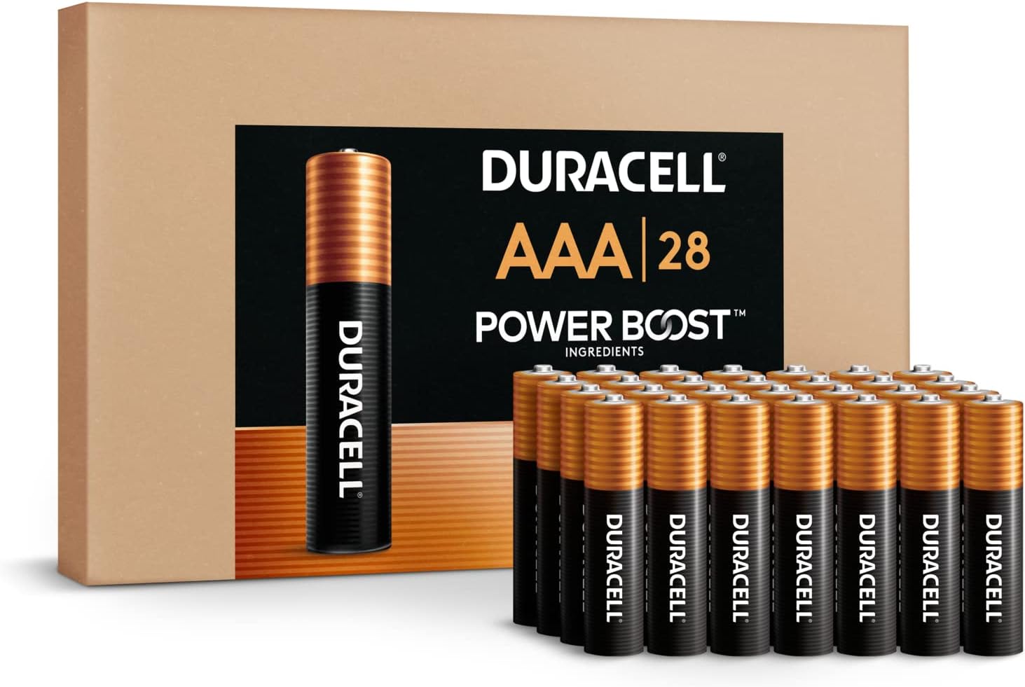 Duracell Coppertop AAA Batteries with Power Boost Ingredients, 28 Count (Pack of 1). Re-closable pack for quick, easy access and organized storage. Triple A Battery with Long-lasting Power