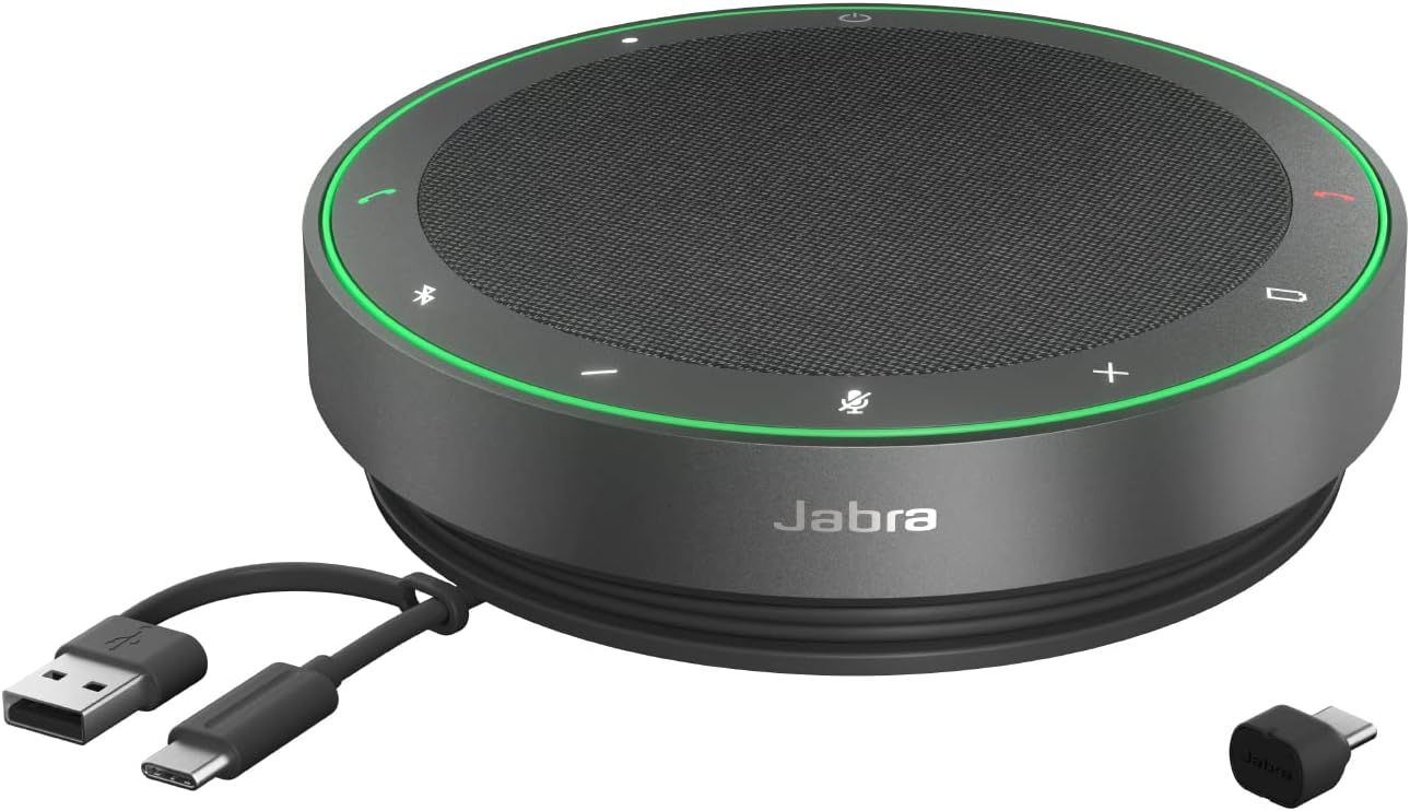 Jabra Speak2 75 Wireless Bluetooth Speakerphone – 4 Noise-Cancelling Mics, Full-Range 65mm Portable Speaker and USB-C Bluetooth Adapter – Certified for Zoom and Google Meet – Dark Grey