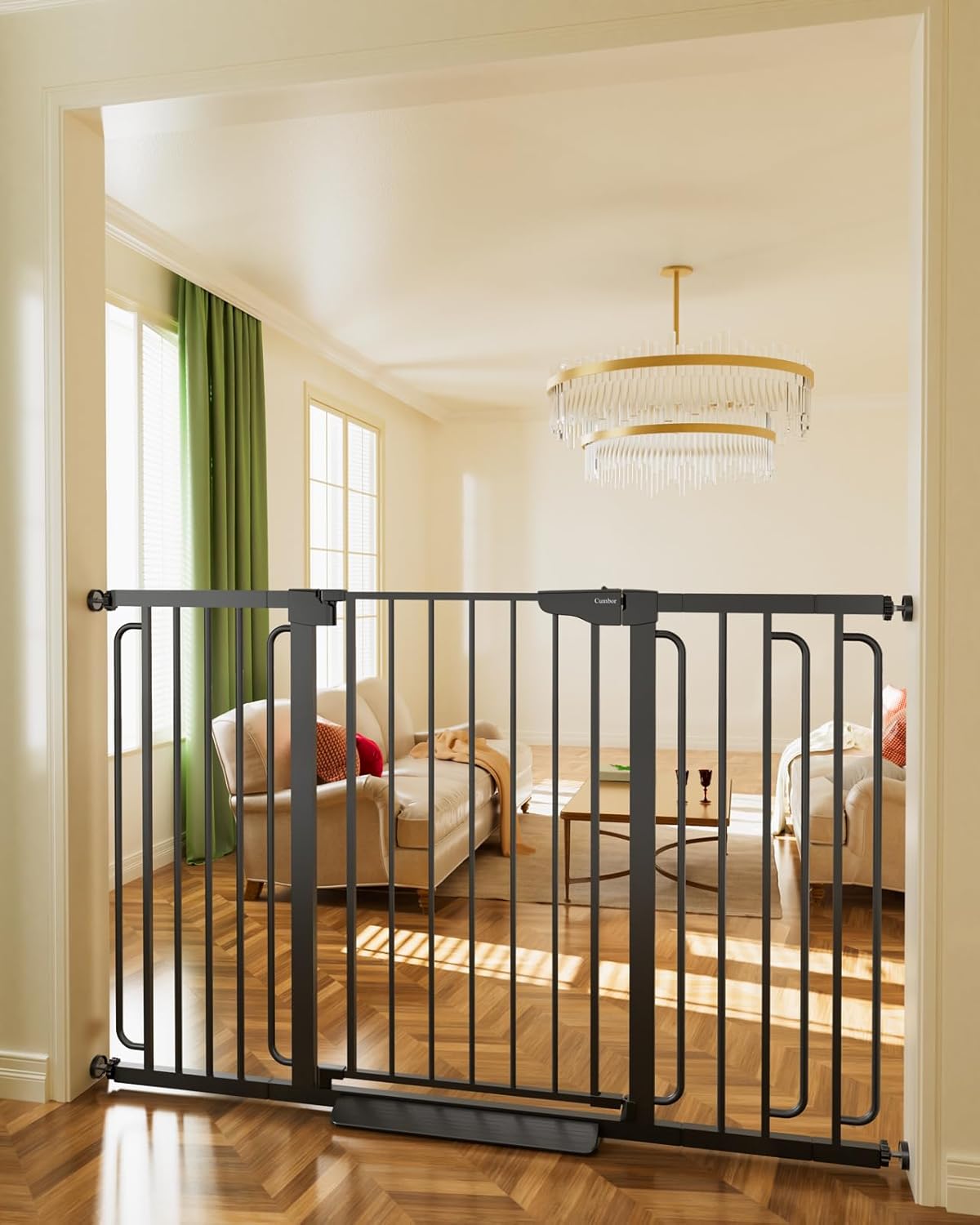 Cumbor 36″ Extra Tall Baby Gate for Stairs, 29.7-57″ Extra Wide Dog Gate for Doorways Hallways, Pressure Mounted Child Gate for Wide Opening, Auto Close Personal Safety for Babies and Pets, Black