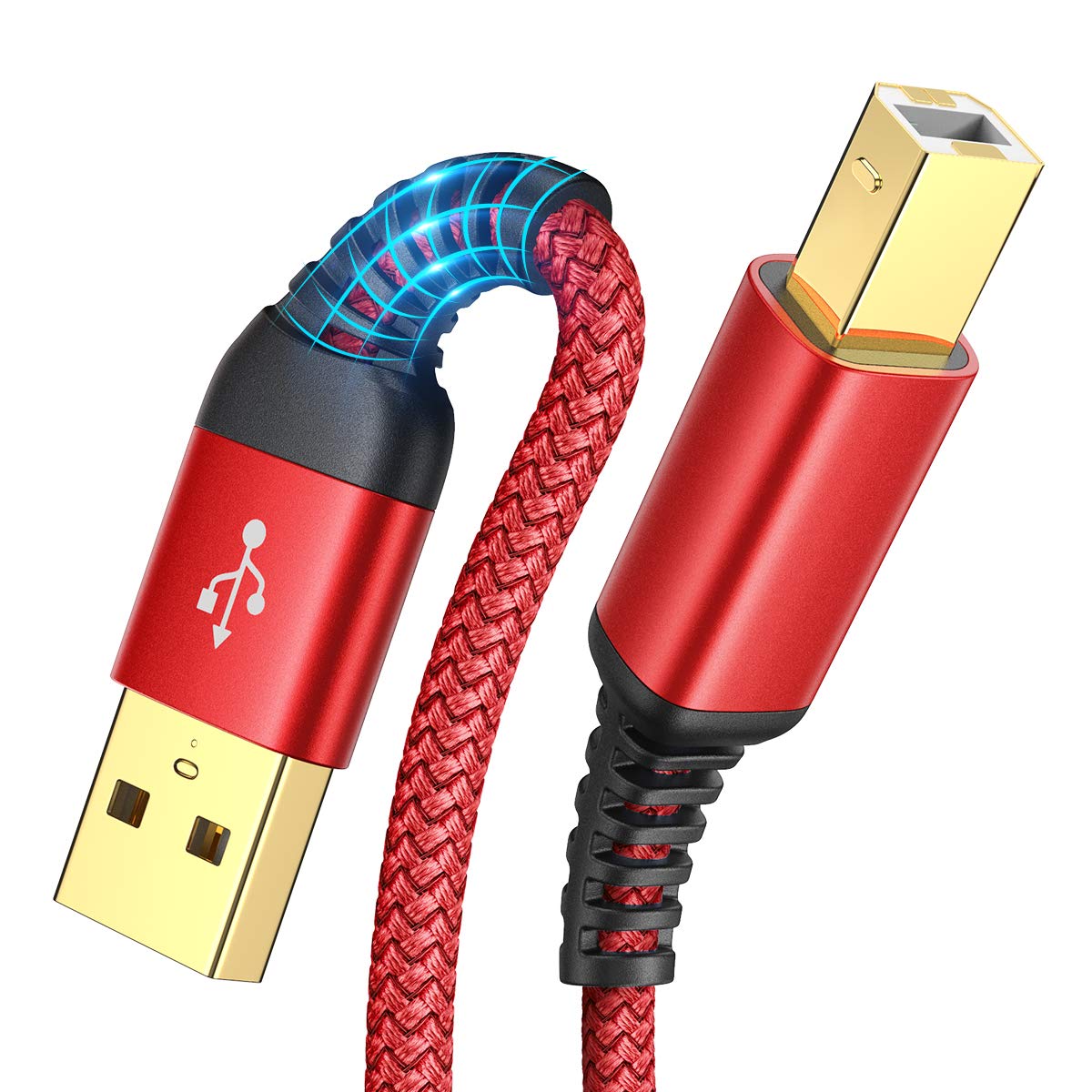 AINOPE Printer Cable 6.6ft, USB A to USB B Cable USB 2.0 MIDI Cable【High Speed】 Nylon Braided USB Printer Cable Scanner Printer Cord to Computer for HP Canon Brother Dell Epson Lexmark DAC, Red