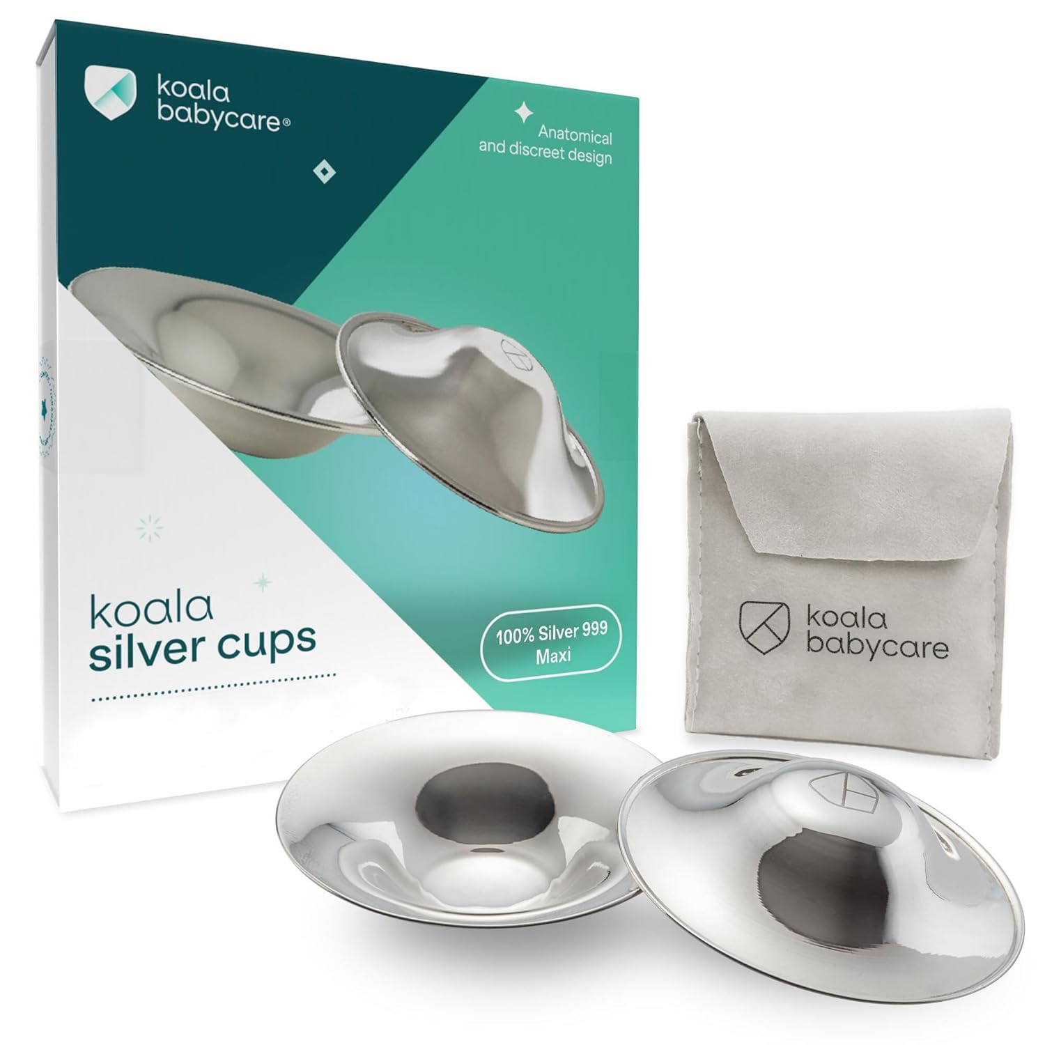 Koala Babycare The Original Nursing Cups 999 Silver – Nipple Shields for Nursing Newborn – Breastfeeding Essentials Protect and Soothe Cracked Nipples – Maxi Size